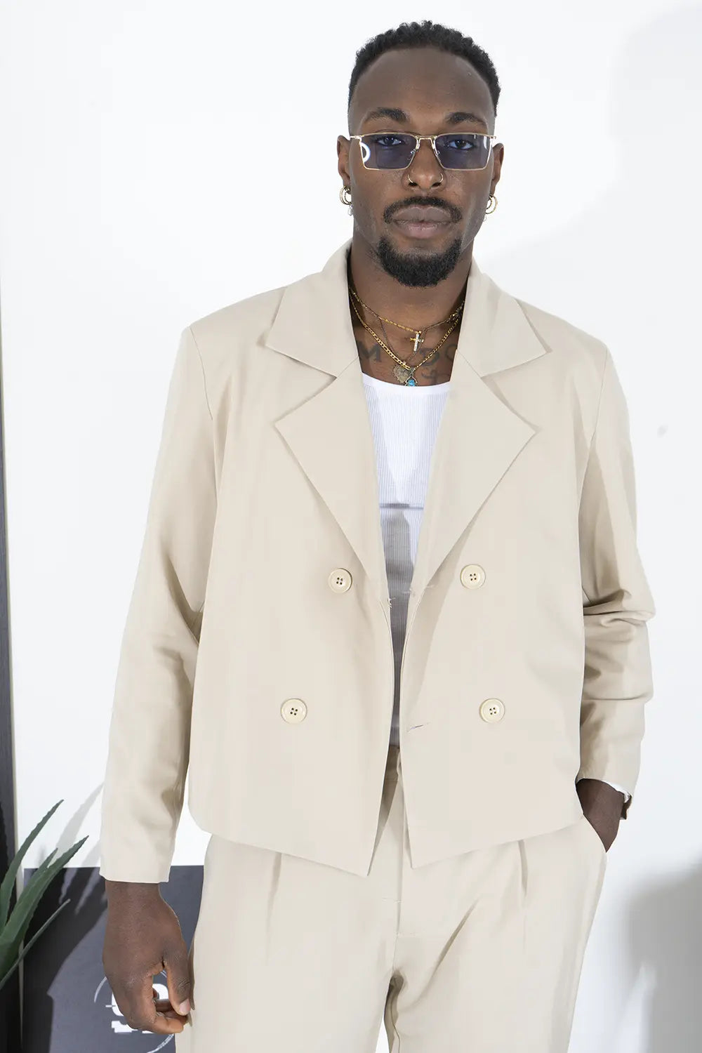 Abito Coordinato Giacca Crop Doppiopetto e Pantaloni Loose Art. Ab16