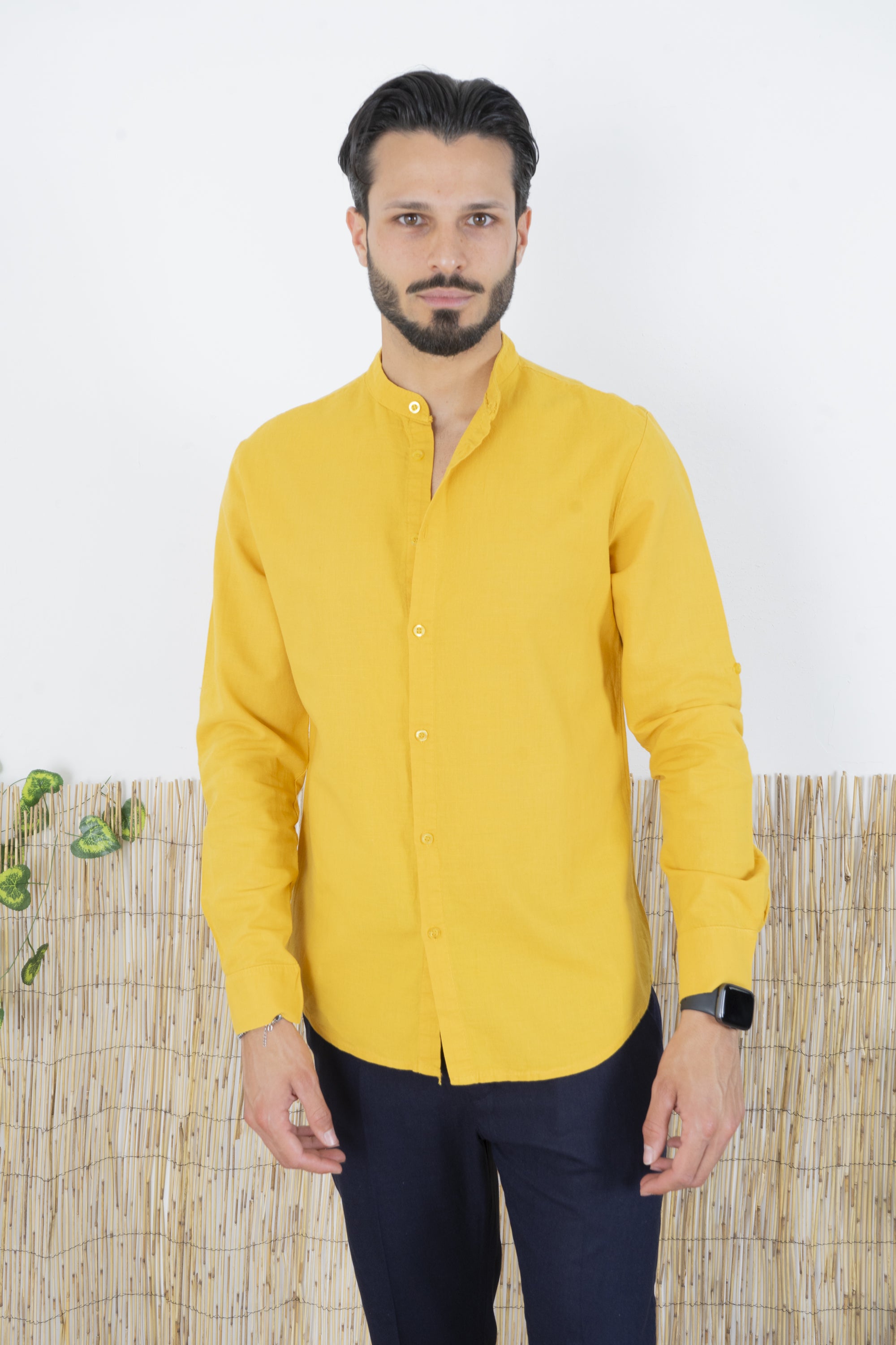 Camicia Uomo Lino Maniche Lunghe Tinta Unita Art. Cm87