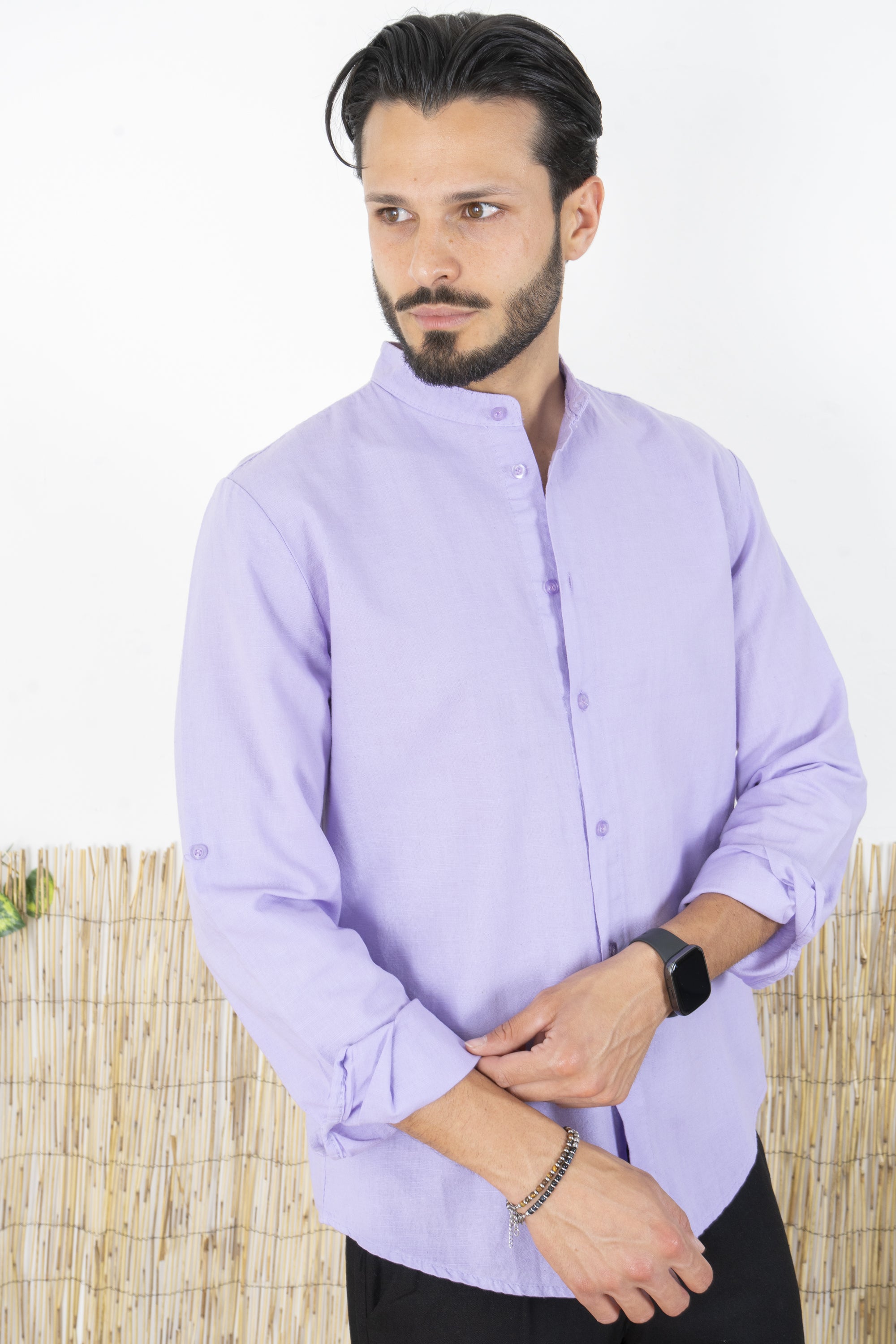 Camicia Uomo Lino Maniche Lunghe Tinta Unita Art. Cm87