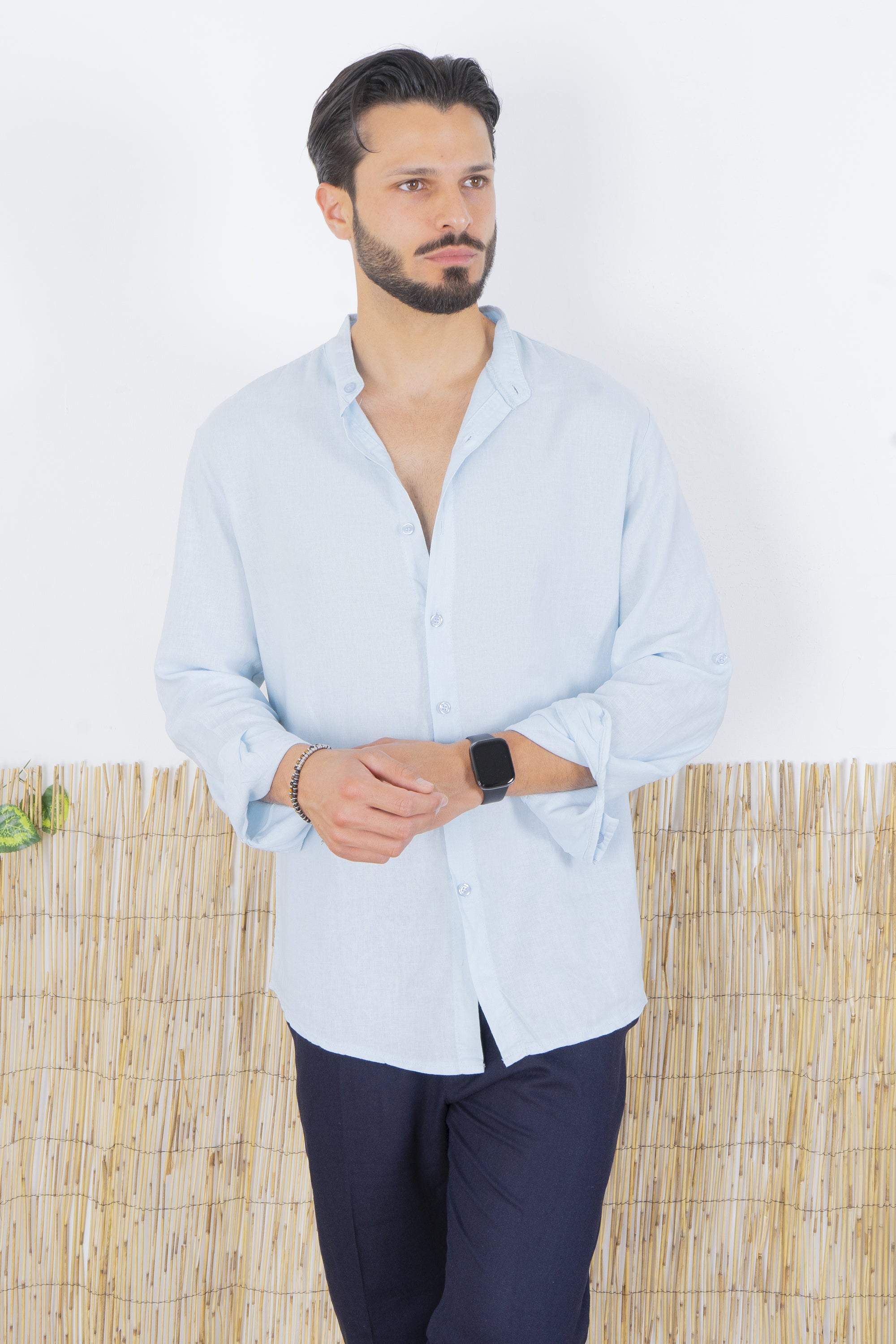 Camicia Uomo Lino Maniche Lunghe Tinta Unita Art. Cm87