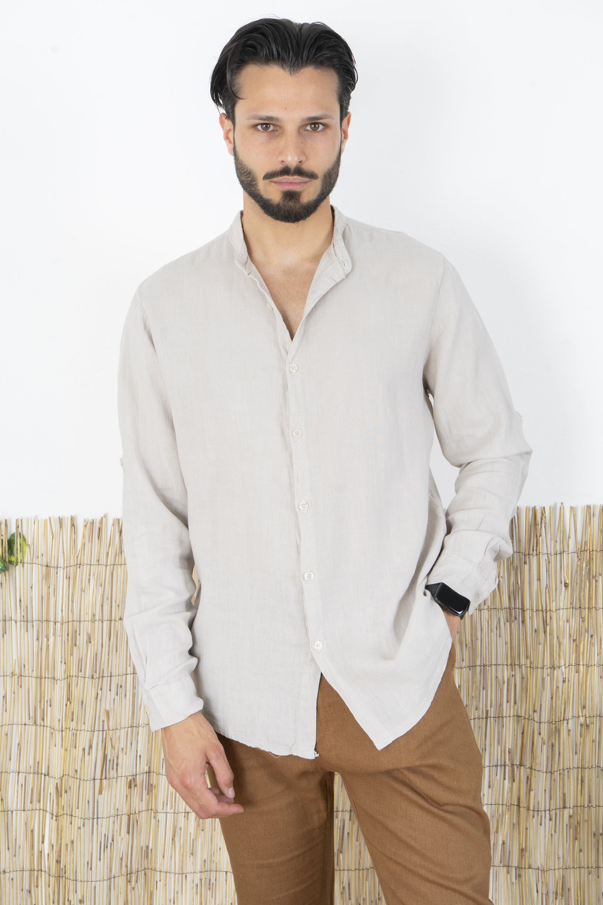 Camicia Uomo Lino Maniche Lunghe Tinta Unita Art. Cm87