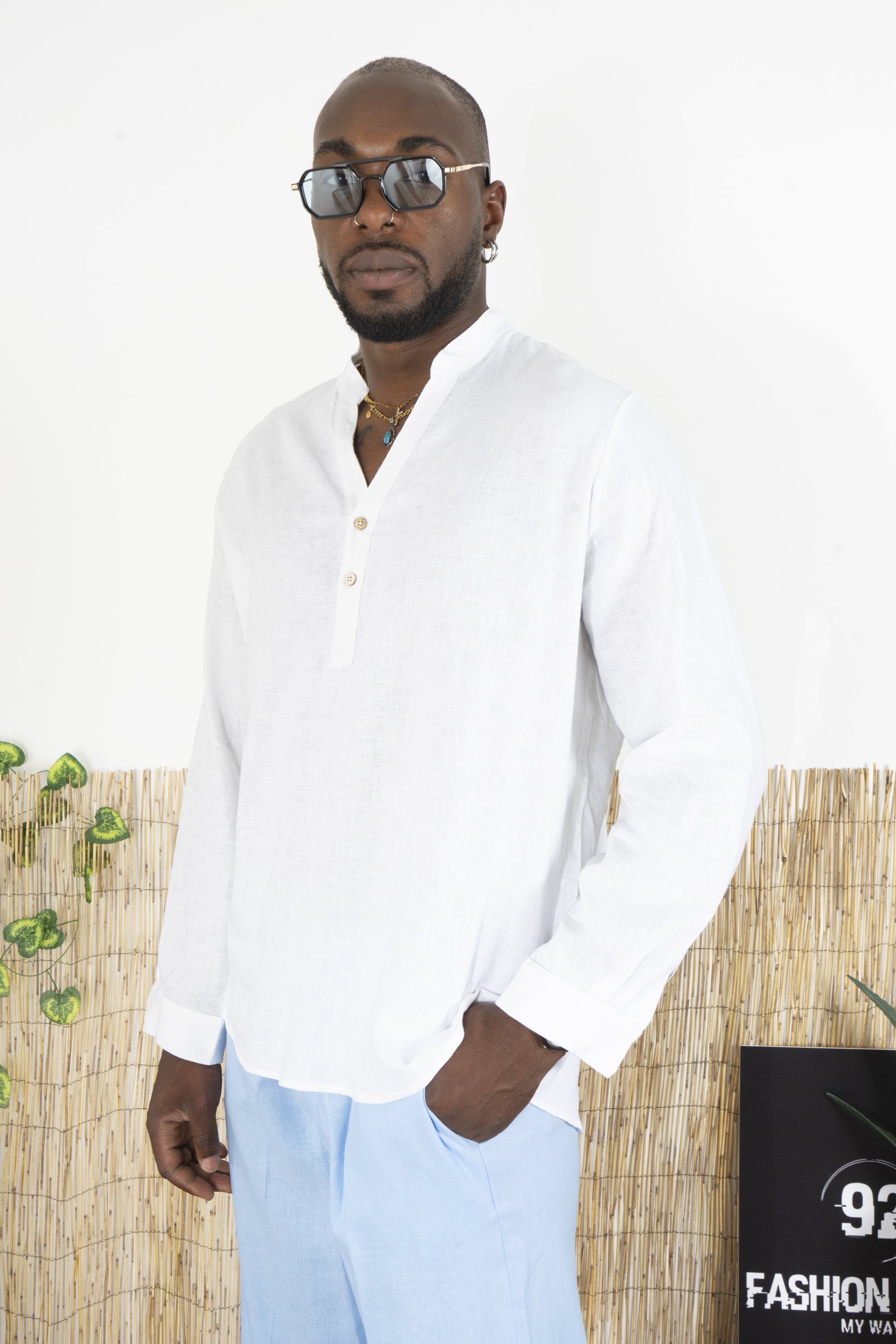 Camicia Uomo Casacca In Lino Con Bottoni A metà busto Art. Cm195