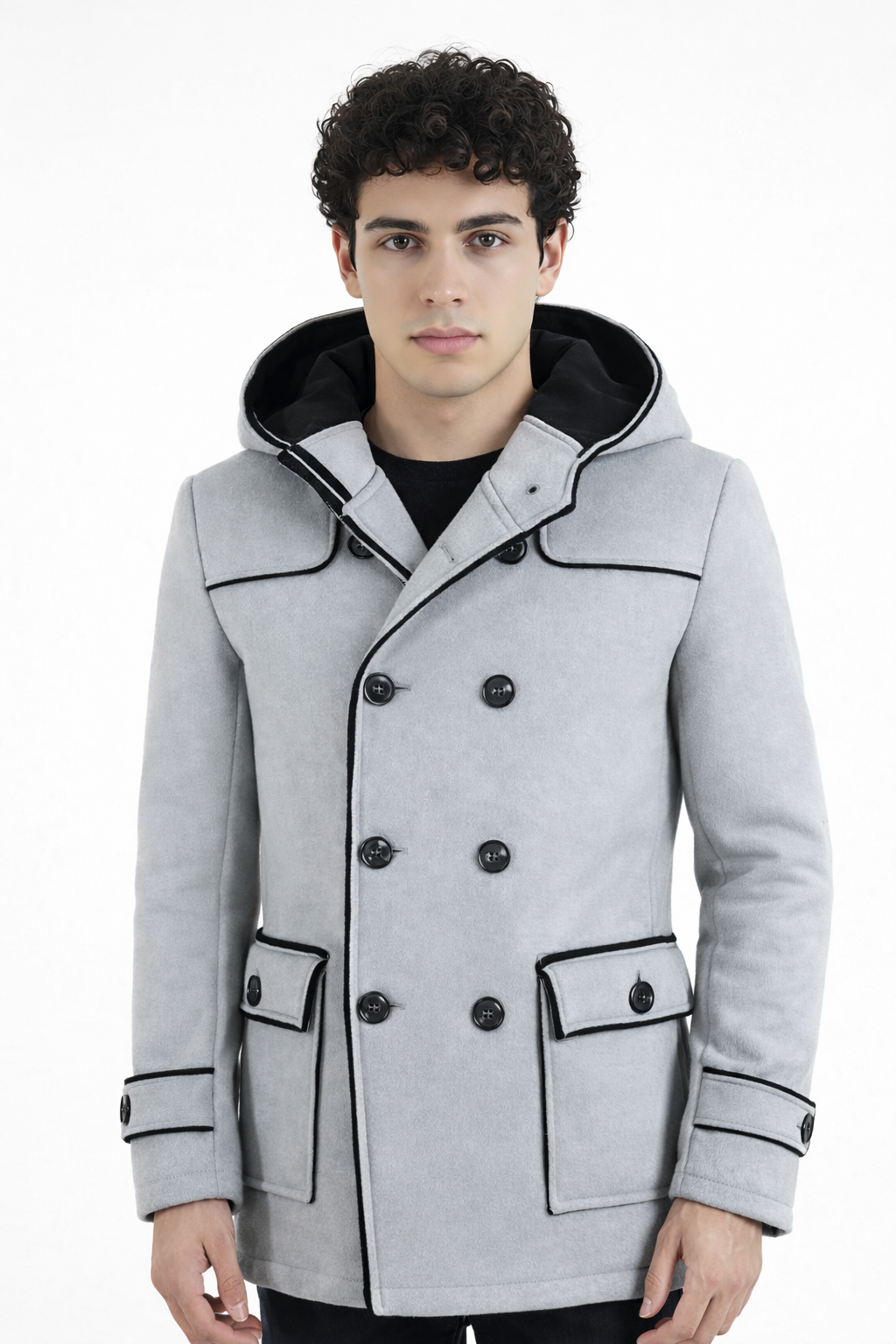 Cappotto Uomo Giacca Con Cappuccio Doppio Petto Con Tasche Laterali Art. Cp16