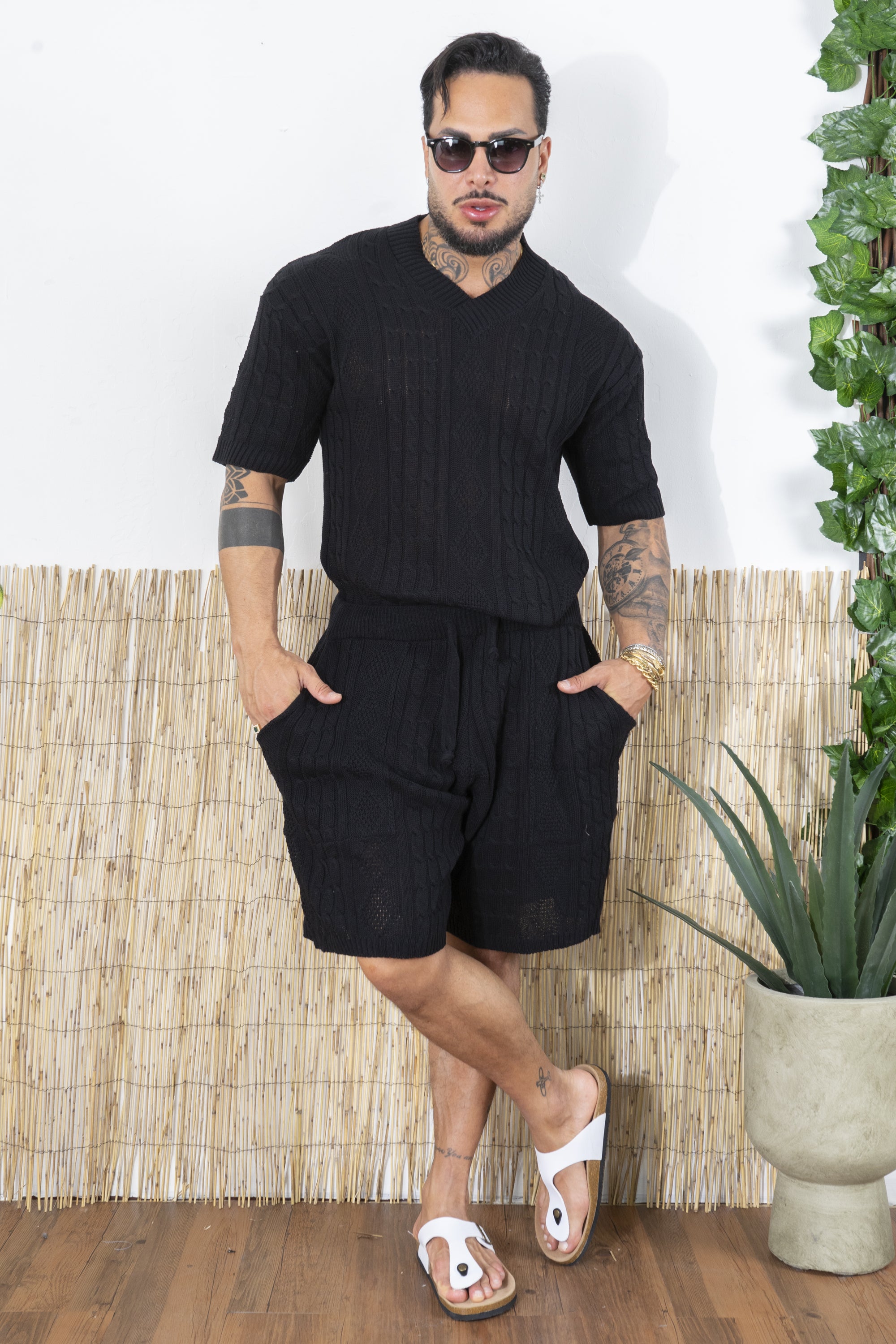 Completo Uomo in Maglia Treccia Scollo a V Art. Cd103