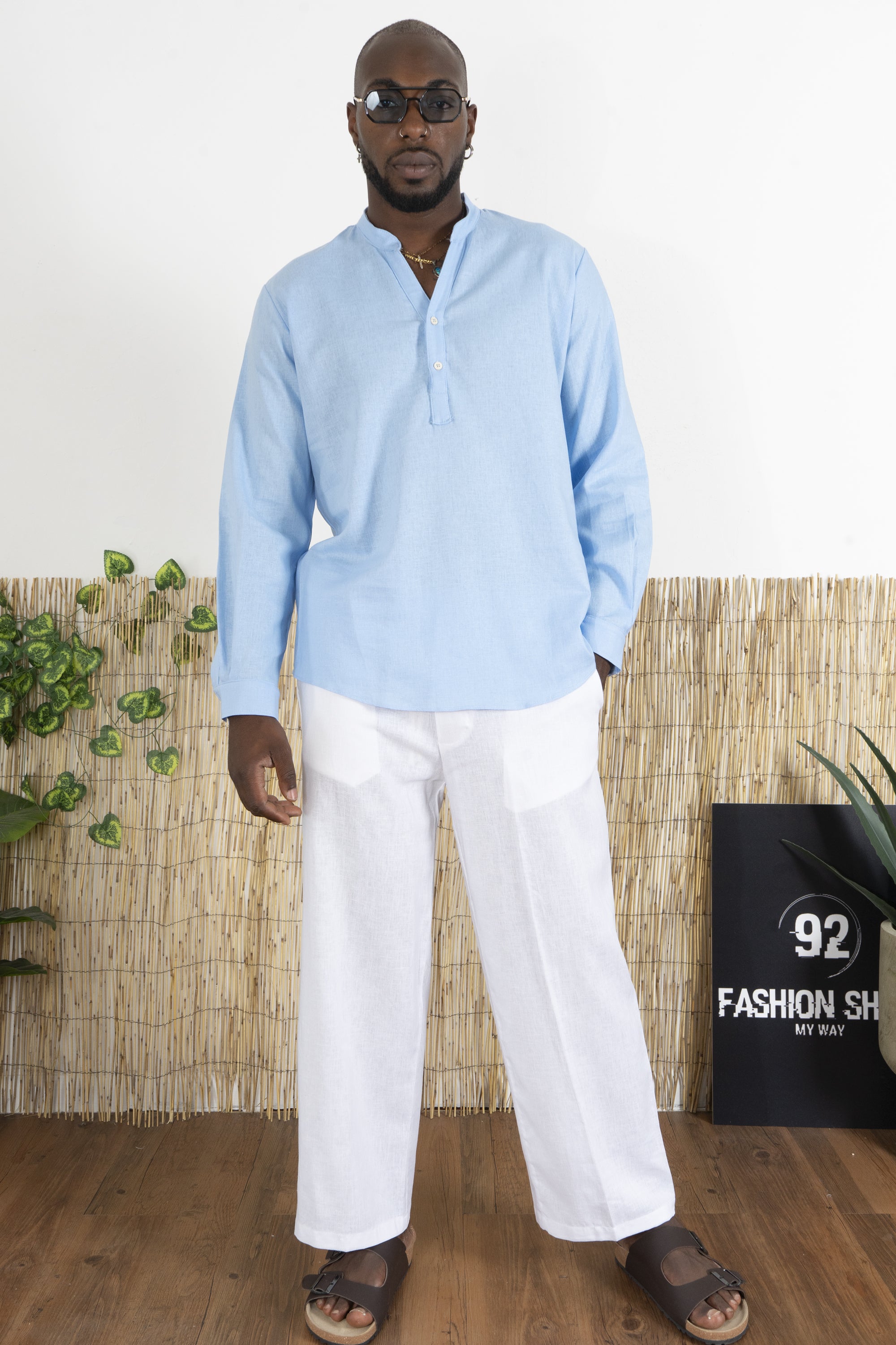 Camicia Uomo Casacca In Lino Con Bottoni A metà busto Art. Cm195