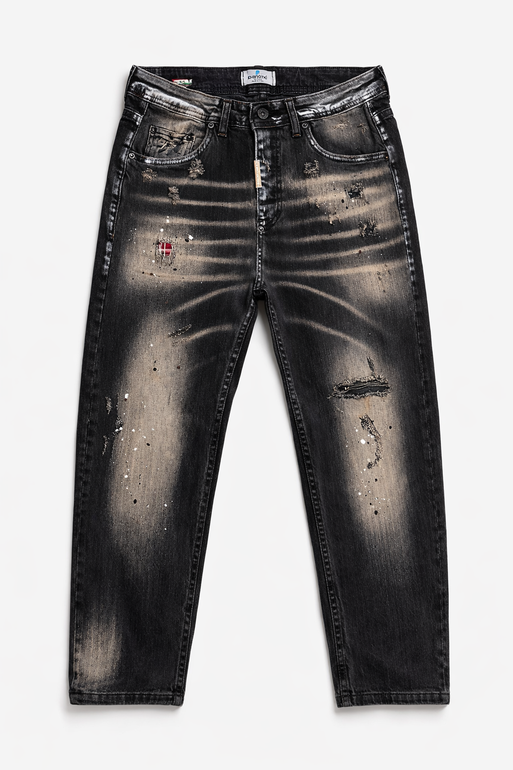 Jeans Uomo Neri Effetto Used con Strappi e Schiariture Art. Js556