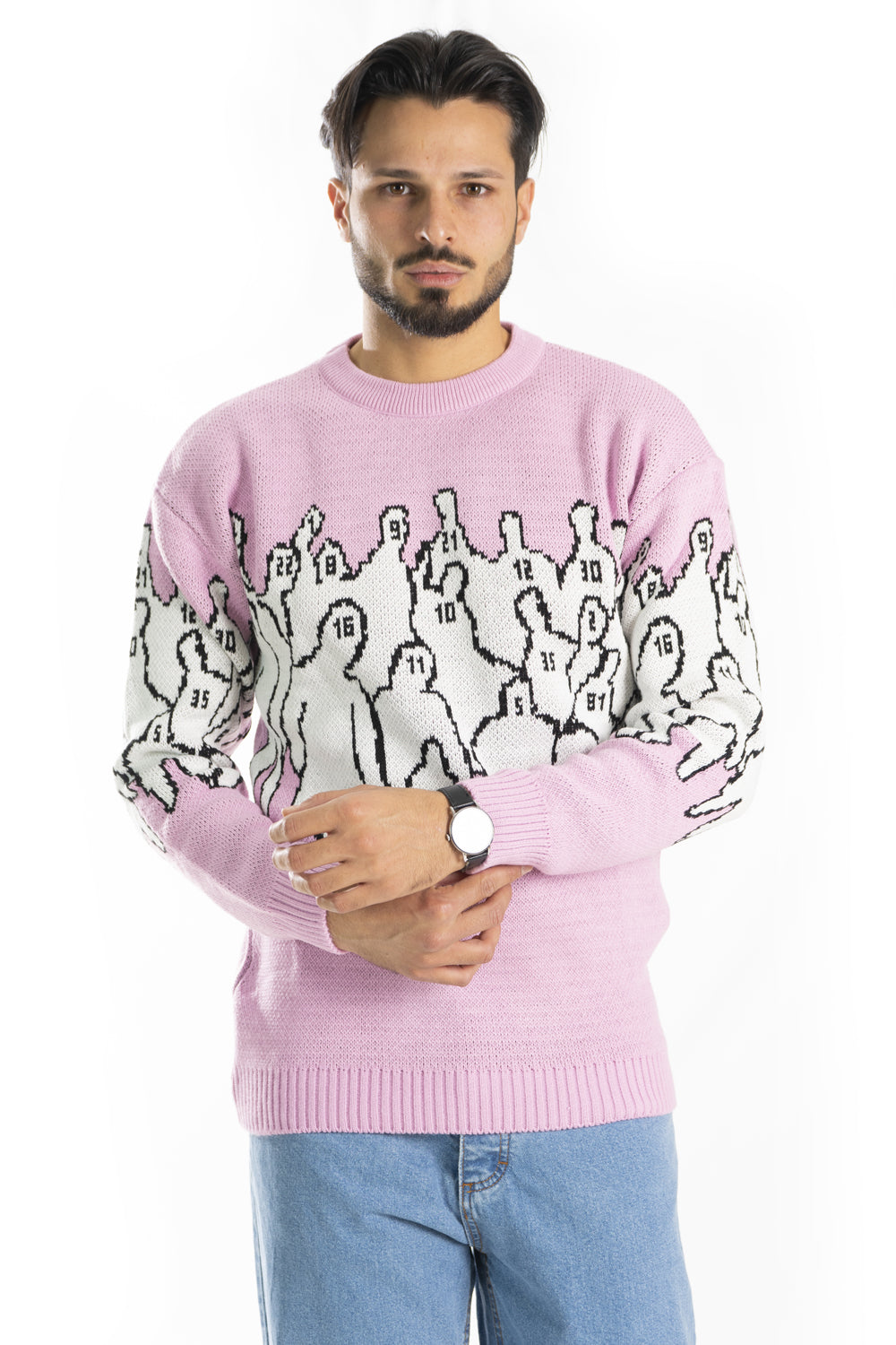 Maglione Uomo Pullover Girocollo Con Fantasia rosa 92 Fashion