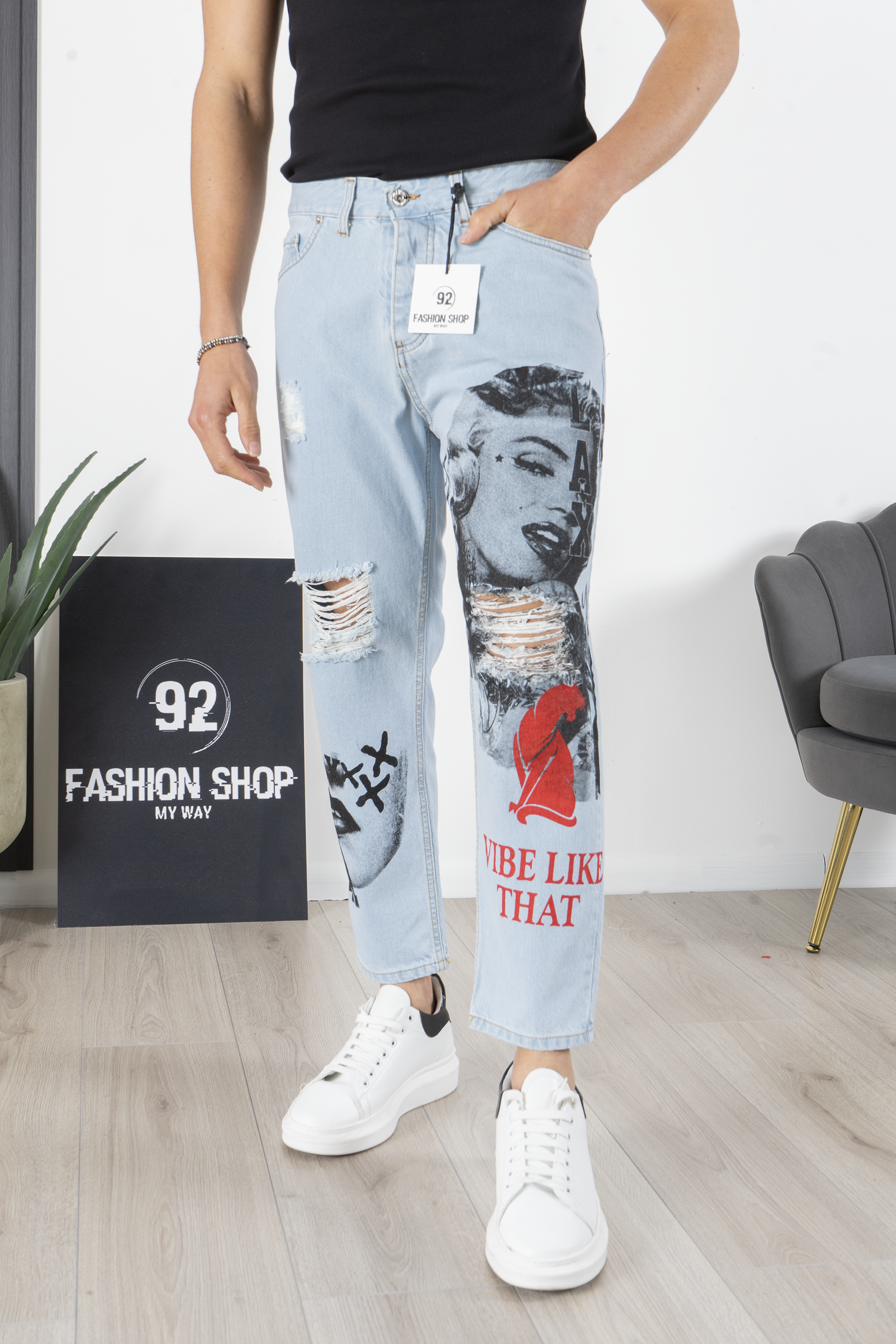 Jeans Uomo Maryland Con Stampe E Strappi Art. Js156