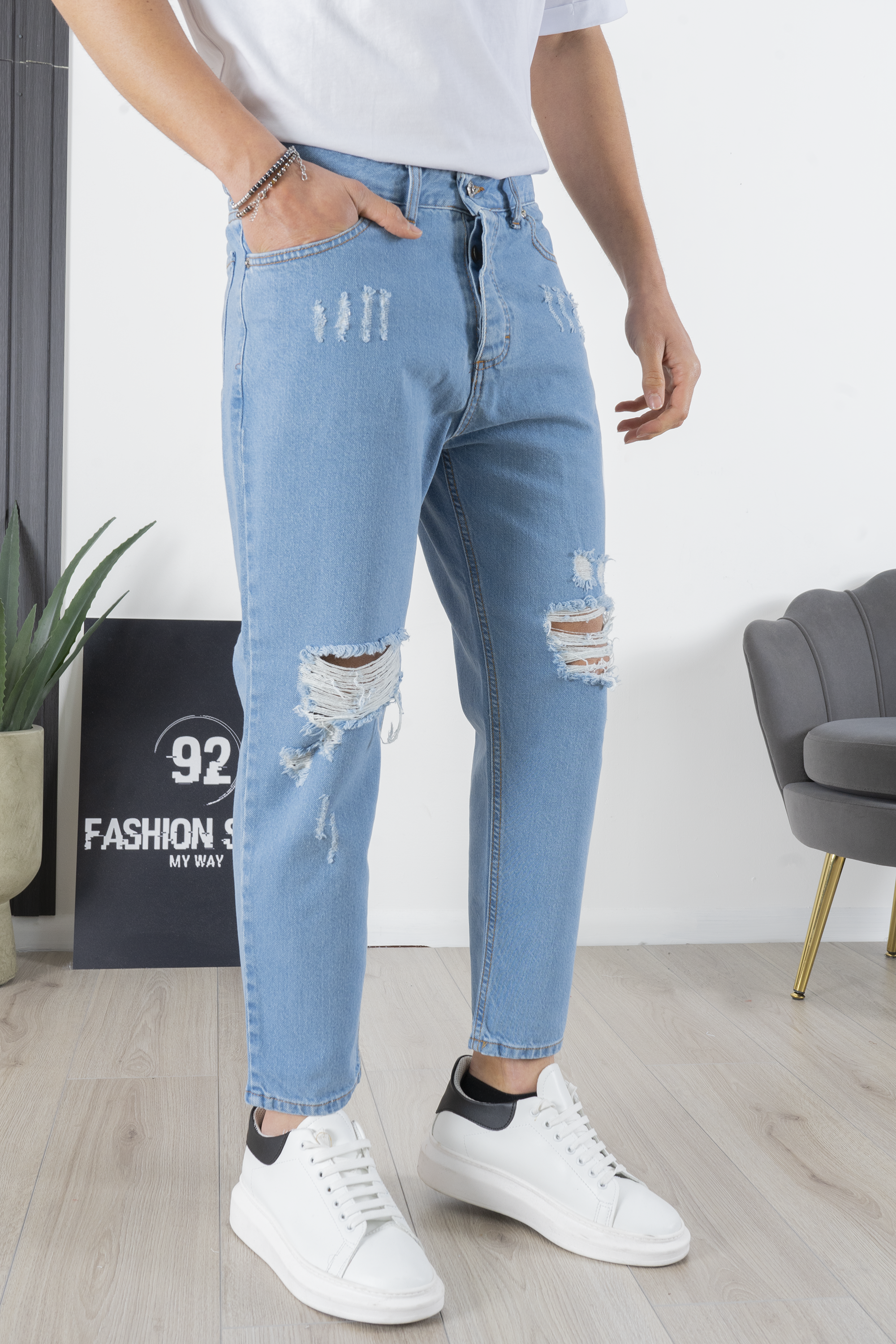 Jeans Uomo 5 Tasche Doppio Strappo e Abrasioni Art. Js200