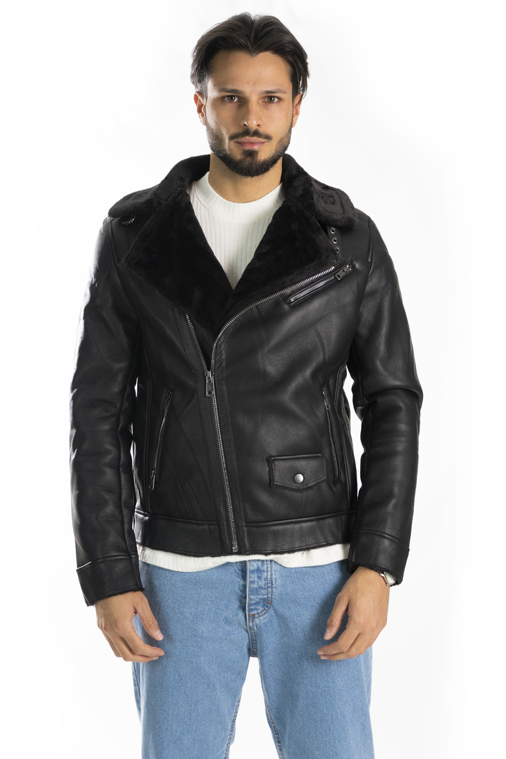 Giubbotto Uomo Chiodo Imbottito con Eco-pelliccia Art. Gb117