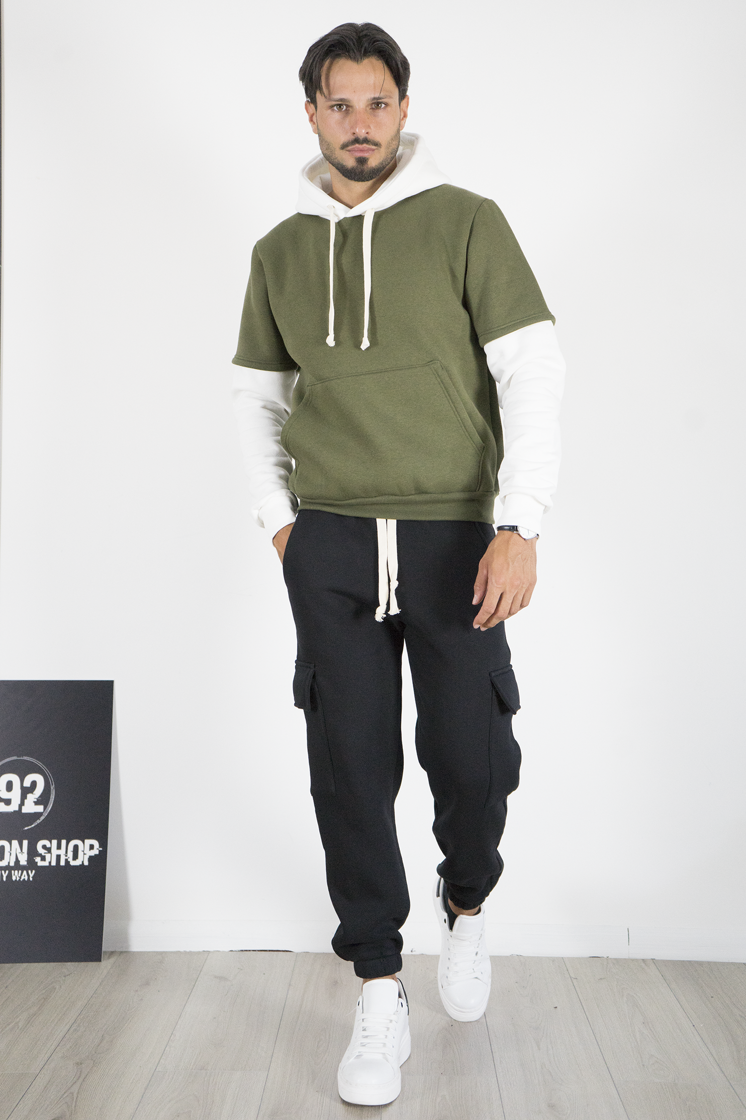 Felpa Uomo Bicolore Felpata Con Cappuccio Art. Fe197