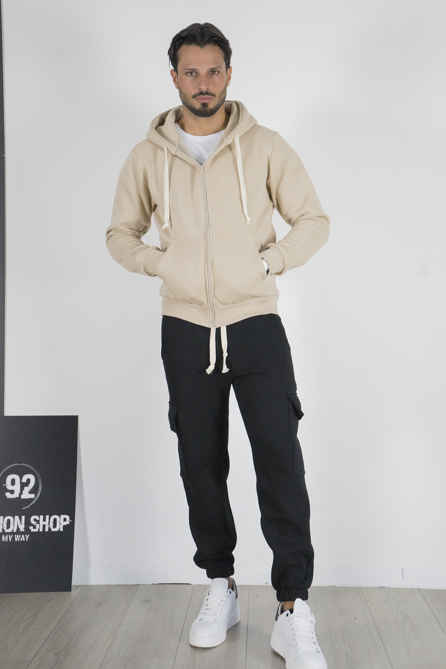 Felpa Uomo Full Zip con Cappuccio e Coulisse Art. Fe198