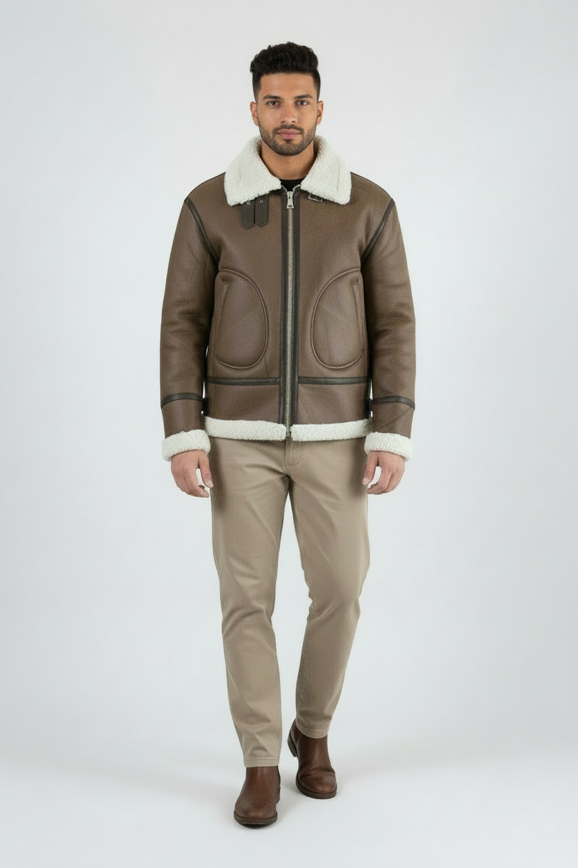 Giubbotto Uomo Shearling Effetto Scamosciato Interno in Pelliccia Art. Gb200