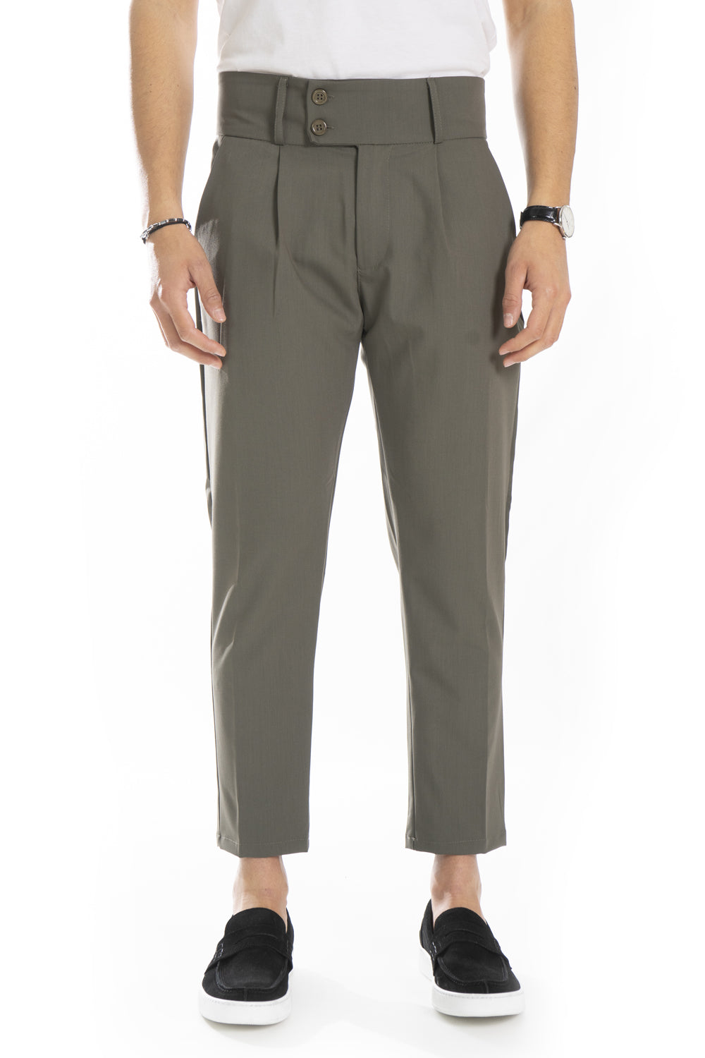 Pantalone Vita Alta Doppio Bottone Con Pinces Tasca America Art. Pt64