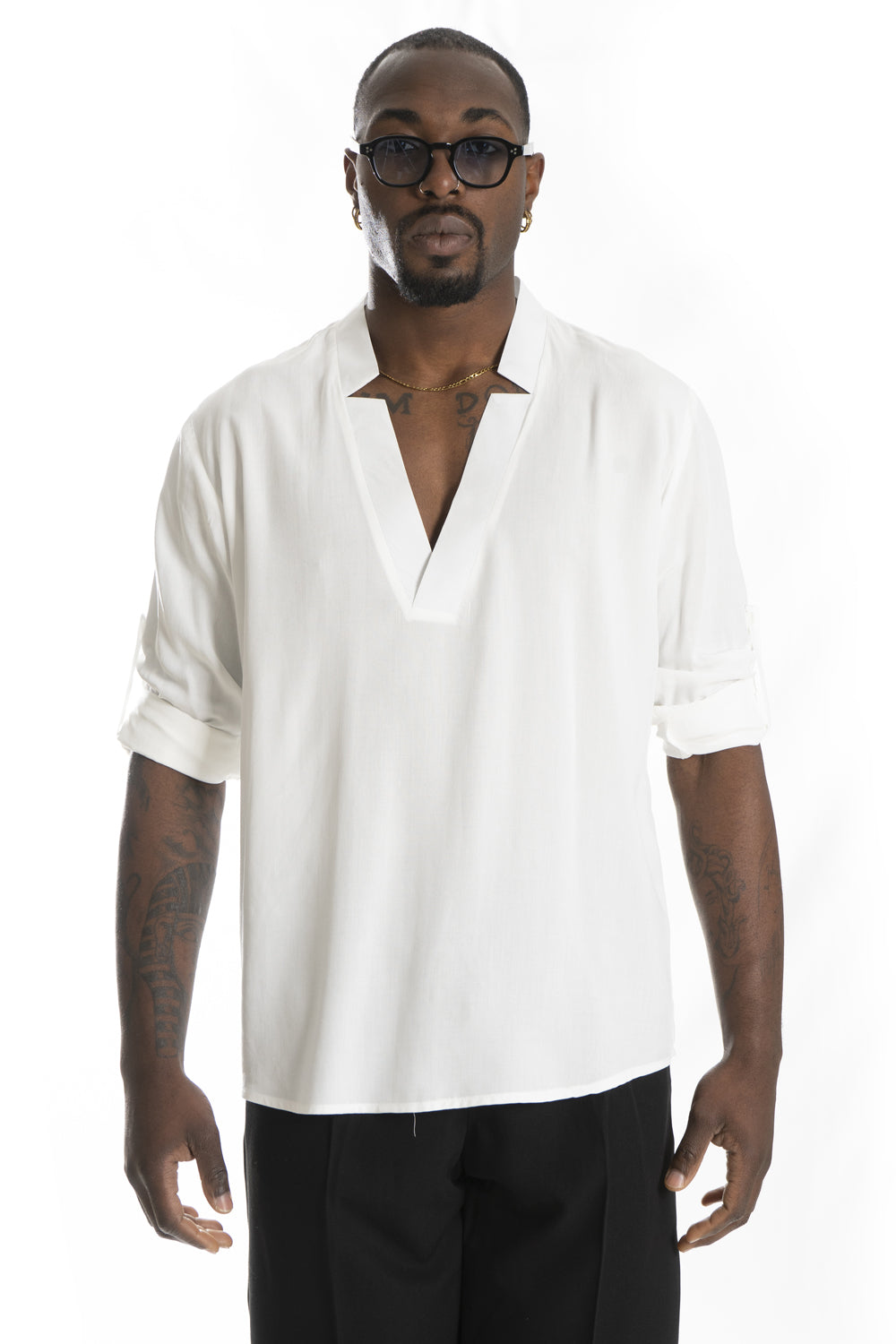 Camicia Casacca Uomo Viscosa Scollo V Tinta Unita Art. Cm163