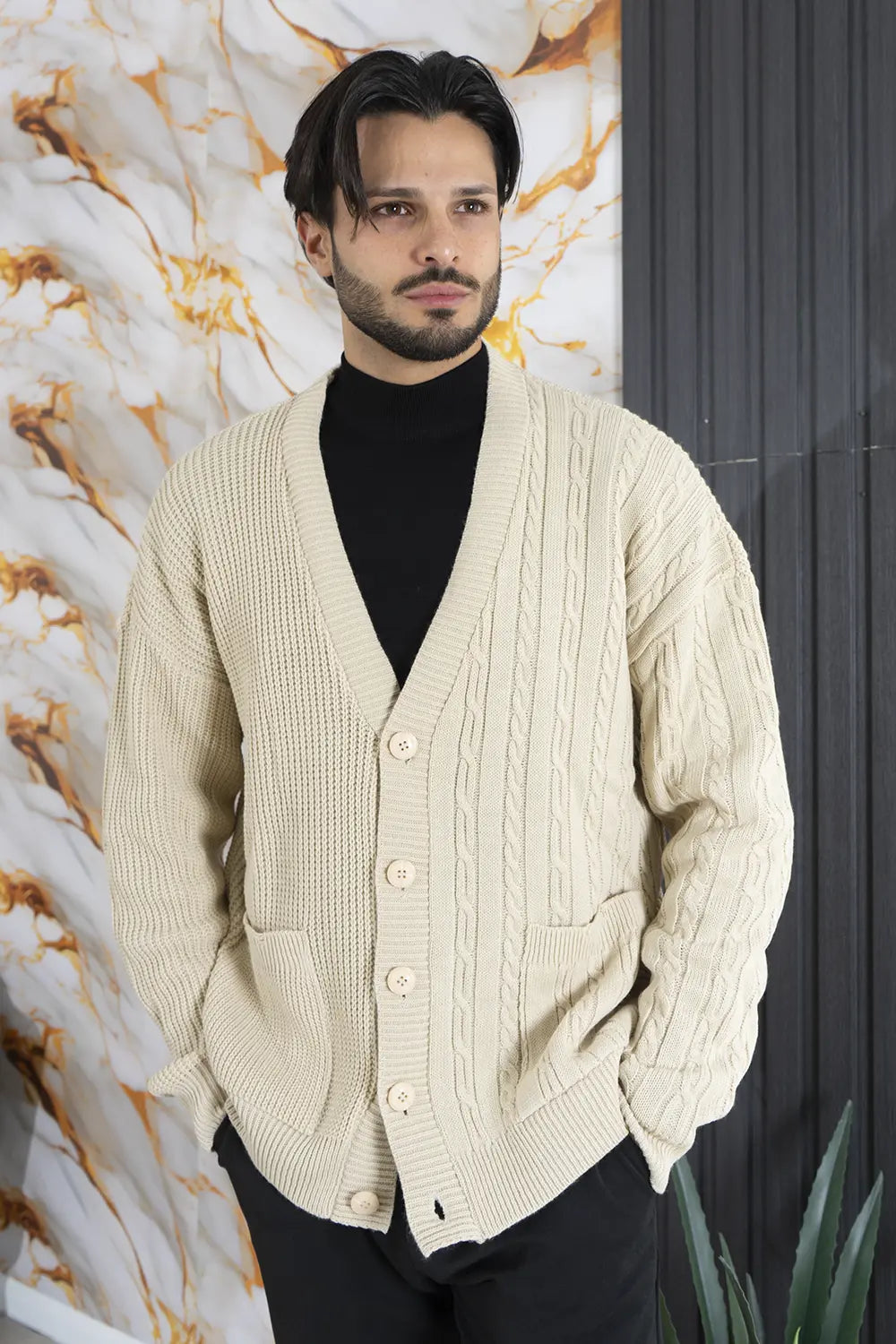 Cardigan Maglione Uomo Con Bottoni beige 92 Fashion Shop – 92