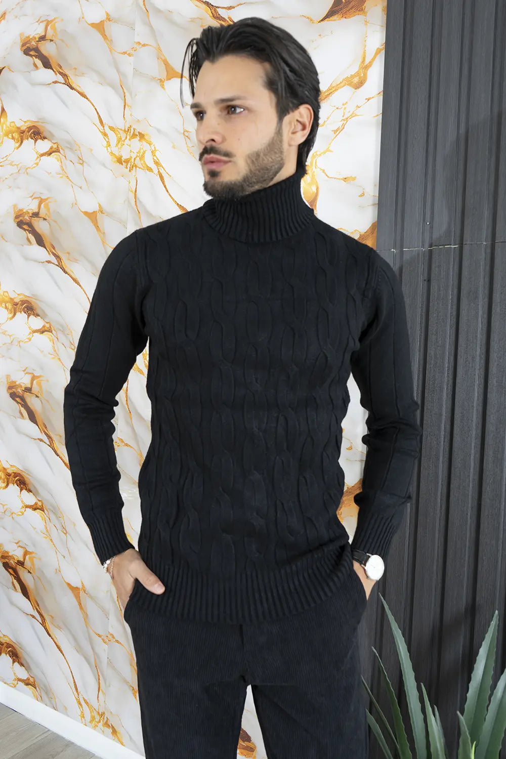 Maglione Dolcevita Slim Fit Fantasia trecce Art. MG135