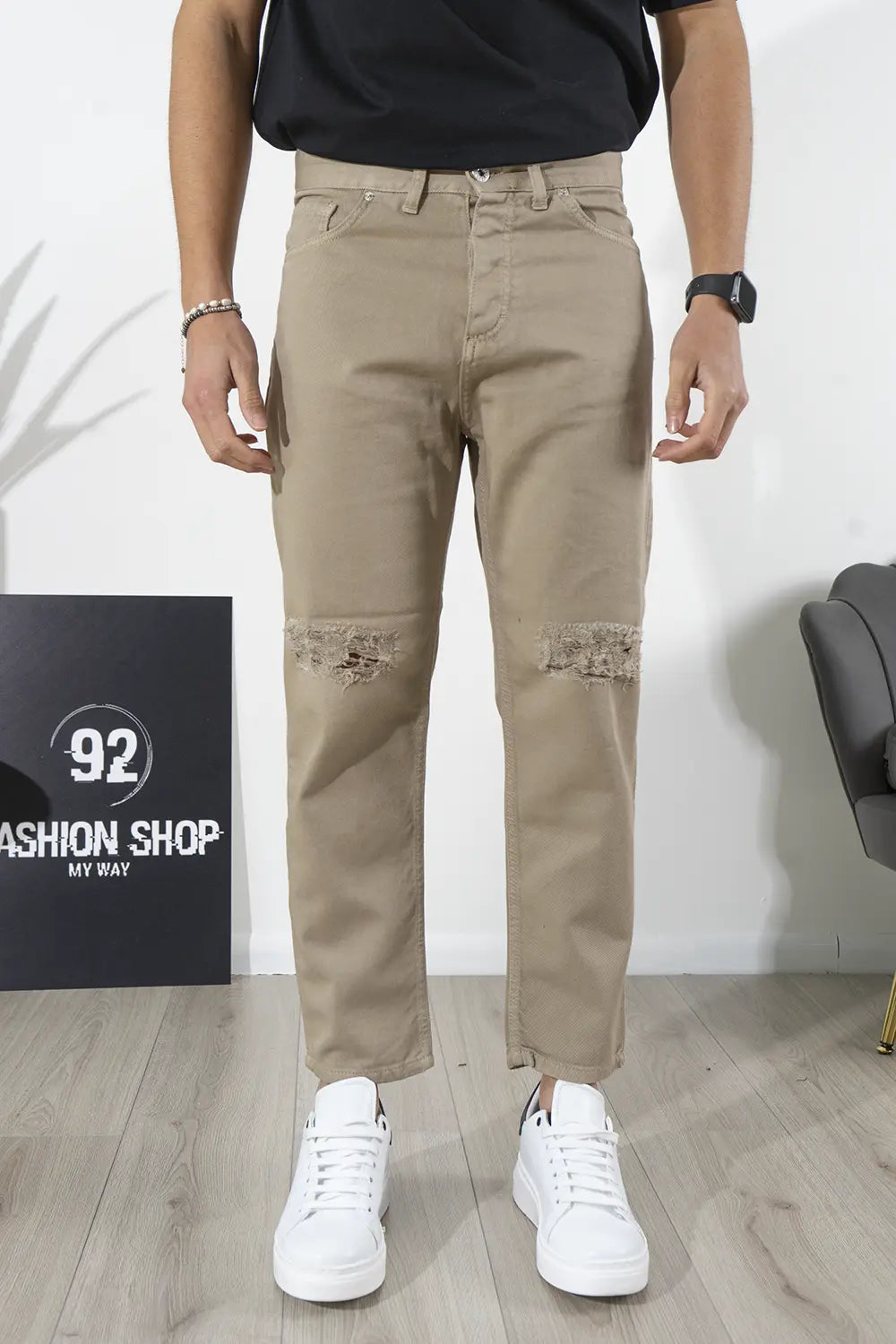 Jeans Uomo Strappi Ginocchia Tinta Unita By 92 Fashion Shop Art. Js273