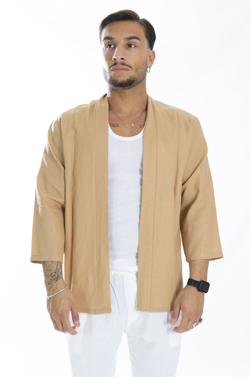 Giacca Camicia Uomo Senza Bottoni In Lino Art. Cm165