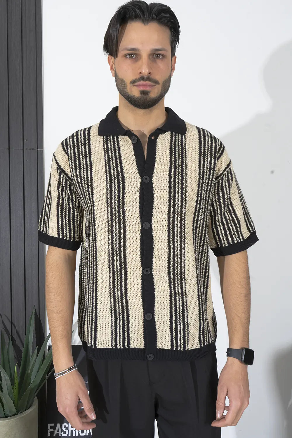 Polo in Merletto con Maglia Traforata e Fantasia a Righe Art. Ts257
