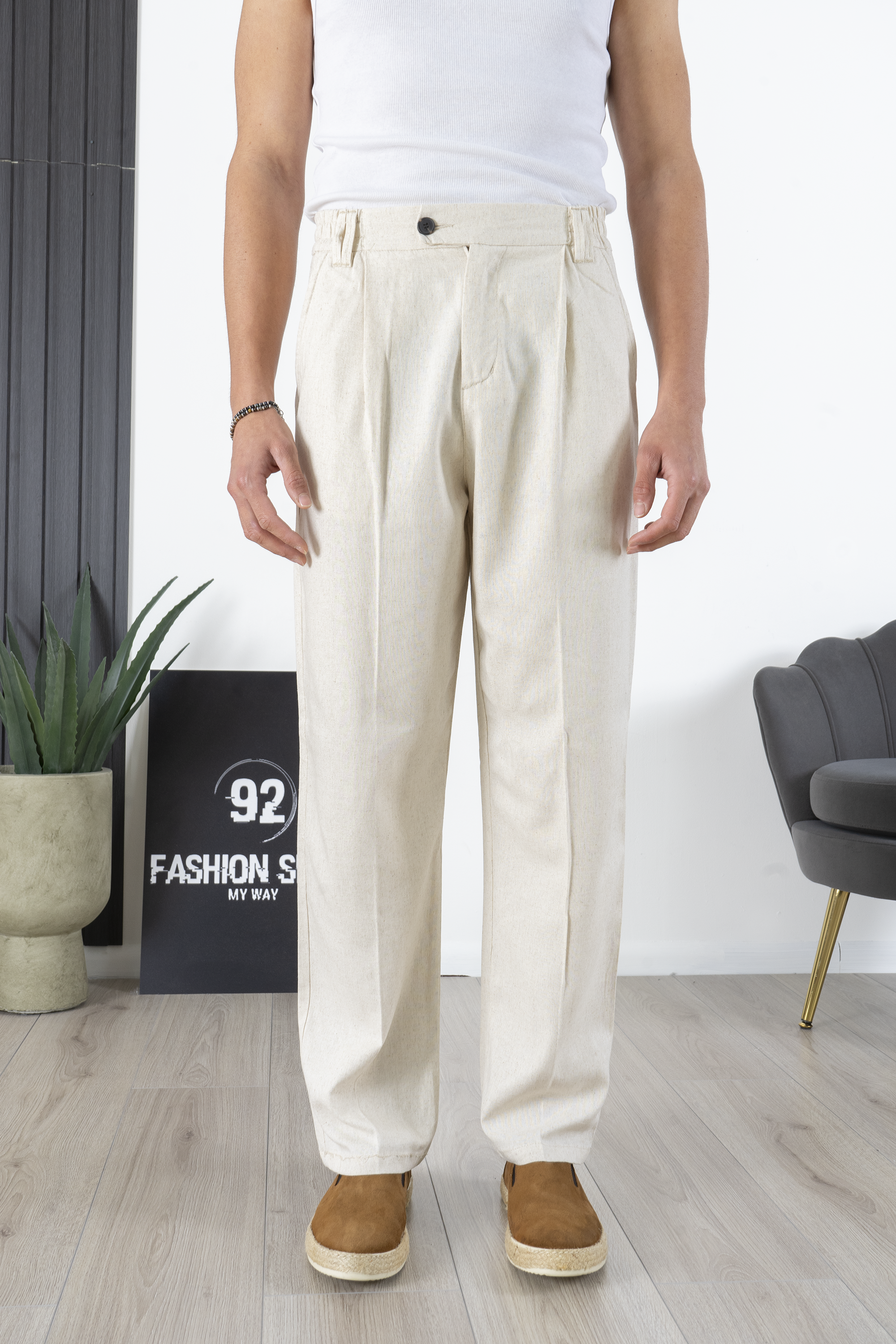 Pantalone in Lino Fondo Ampio Tinta Unita Art. Pt193