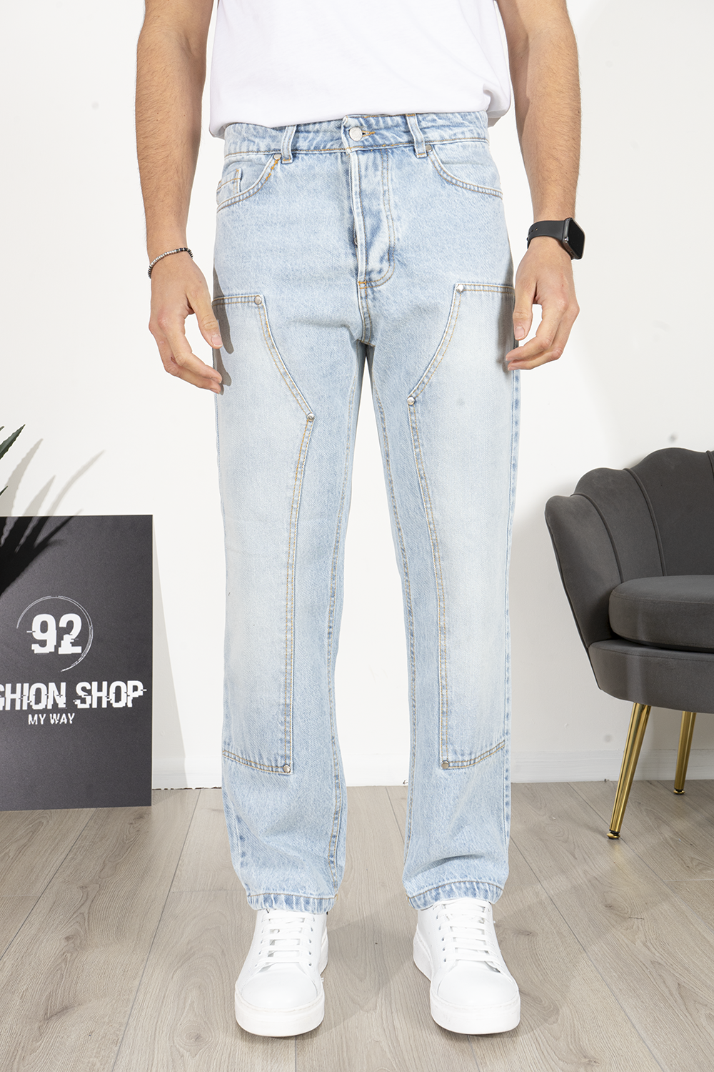 Jeans Carpenter Sabbiato Blu Fondo Largo Art. Js526
