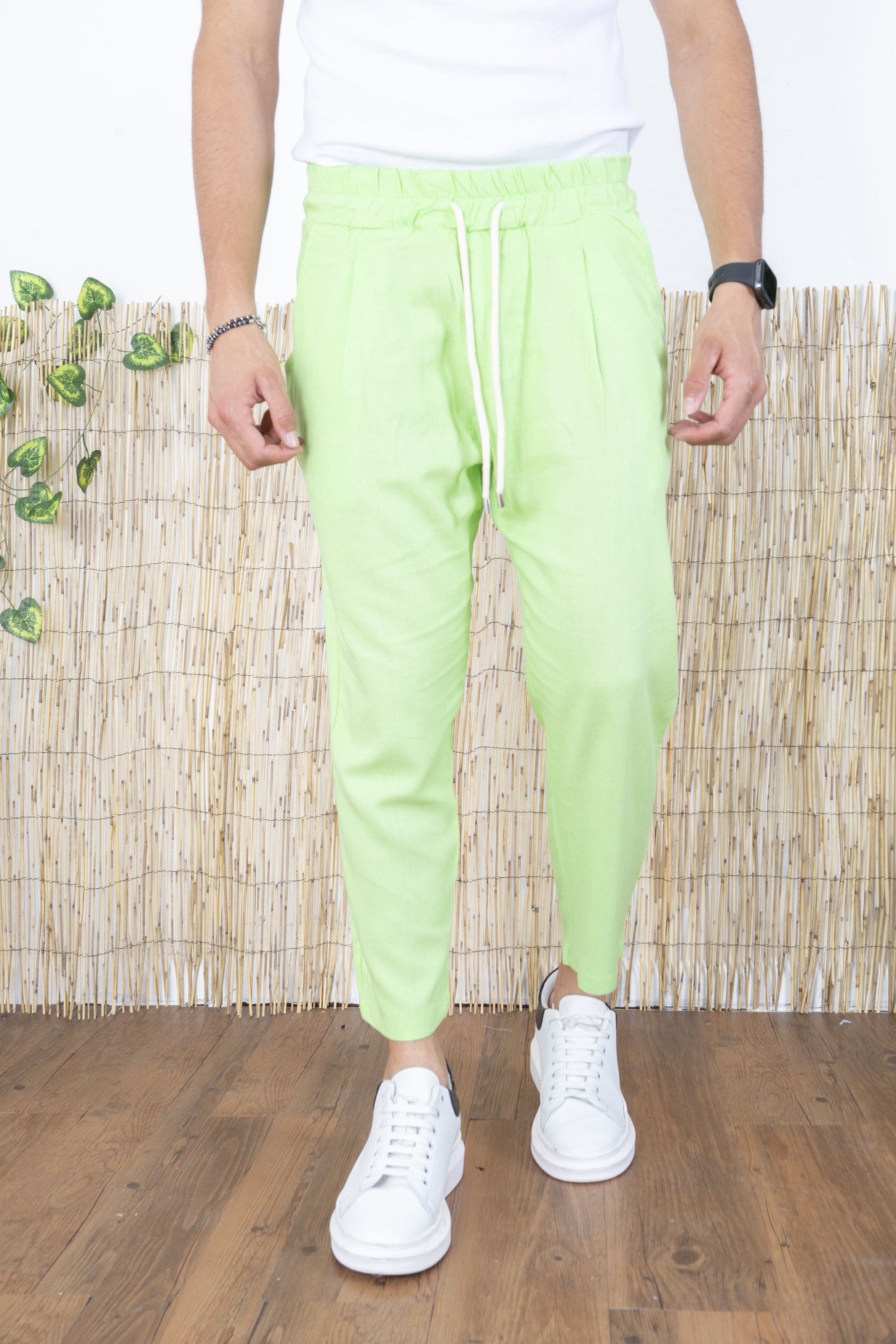 Pantalone Uomo In Lino Tinta Unita Tasca America Art. Pt45