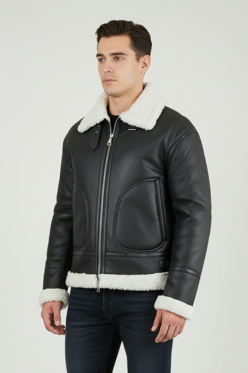 Giubbotto Uomo Shearling Effetto Scamosciato Interno in Pelliccia Art. Gb200