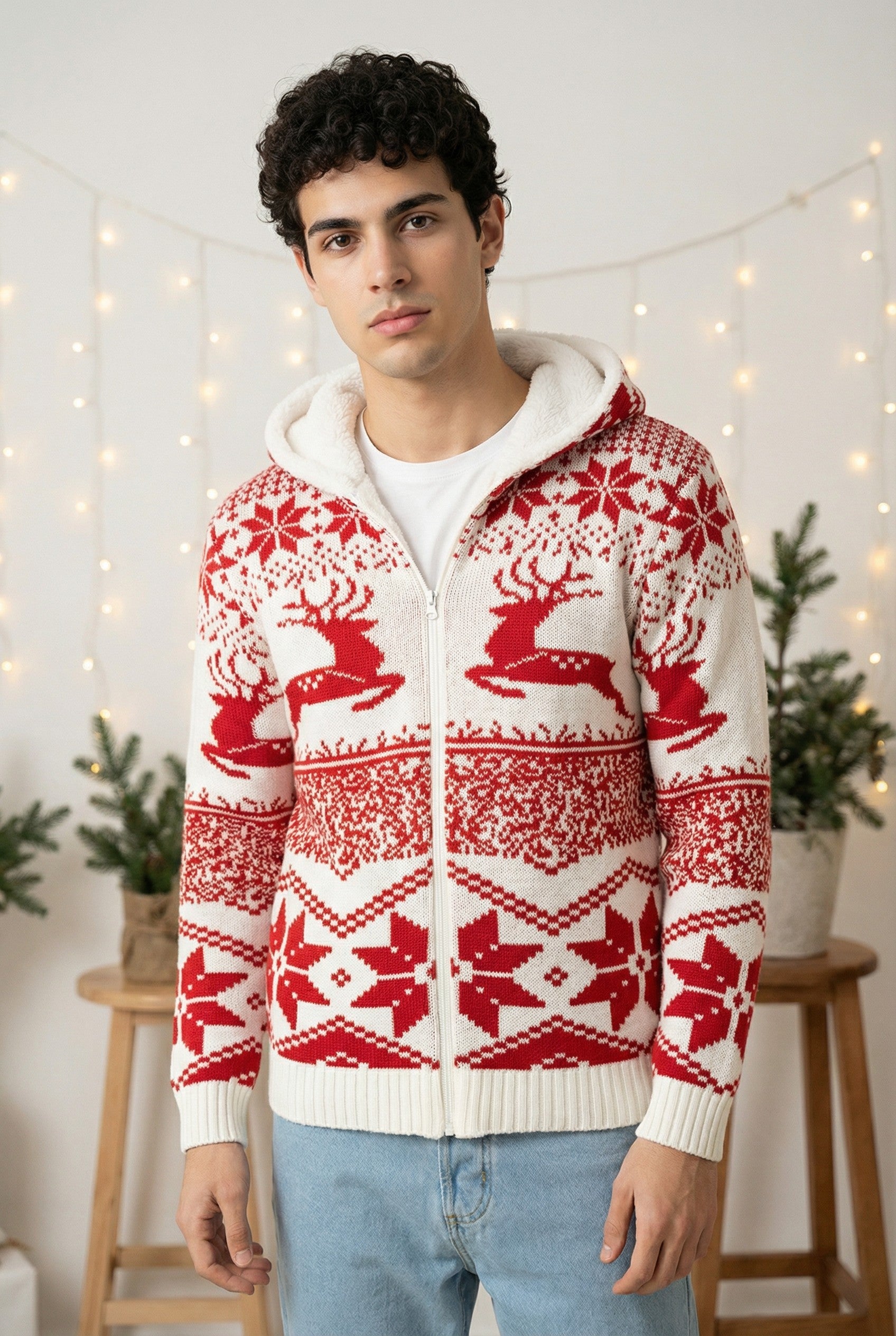 Maglione Uomo Natalizio Con Cappuccio Interno In pile Art. MG127