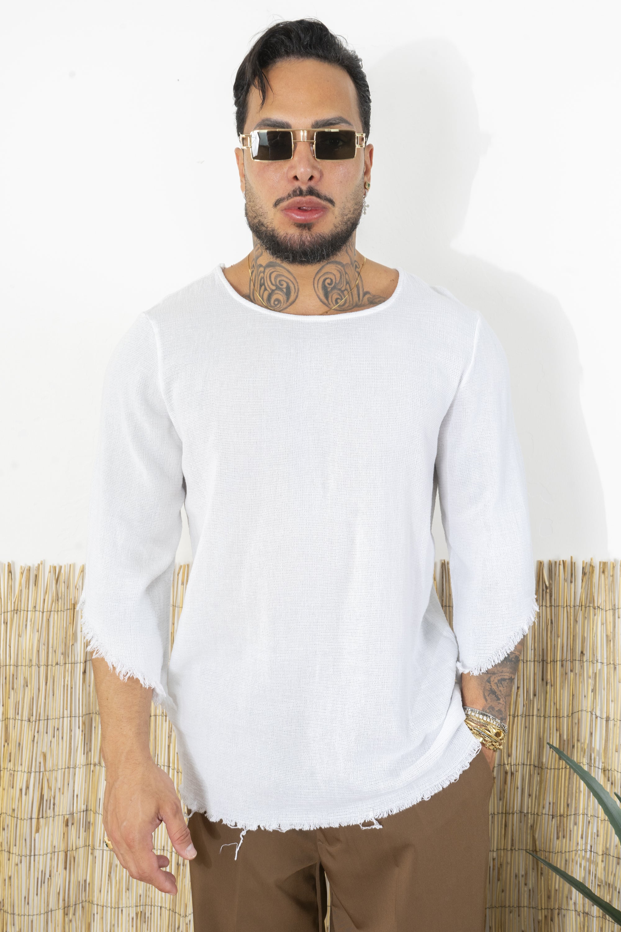 Maglietta T Shirt A Collo Largo Manica Lunga Maglietta Collo Largo