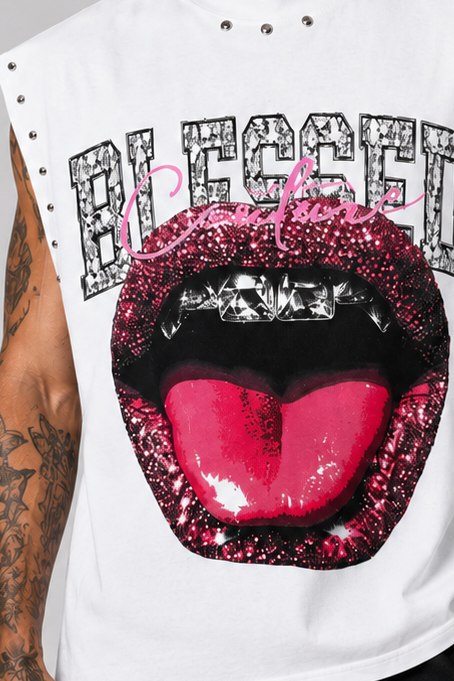 T-shirt Smanicata "Blessed" Con Borchie Art. Ct17