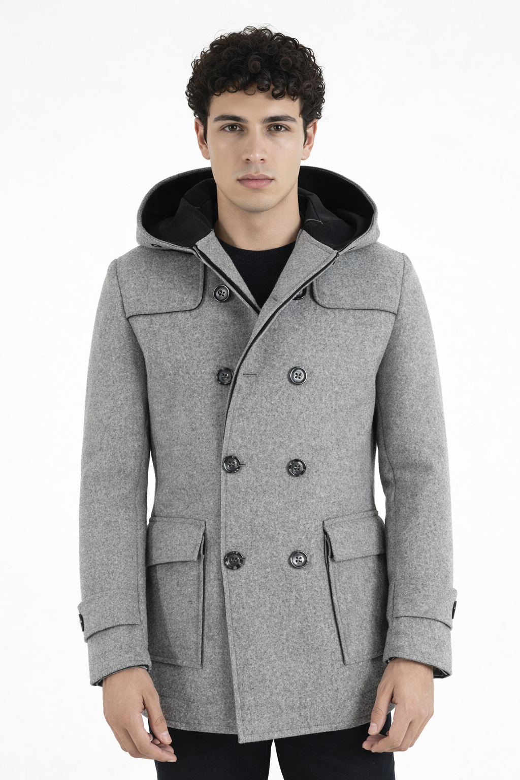 Cappotto Uomo Giacca Con Cappuccio Doppio Petto Con Tasche Laterali Art. Cp16