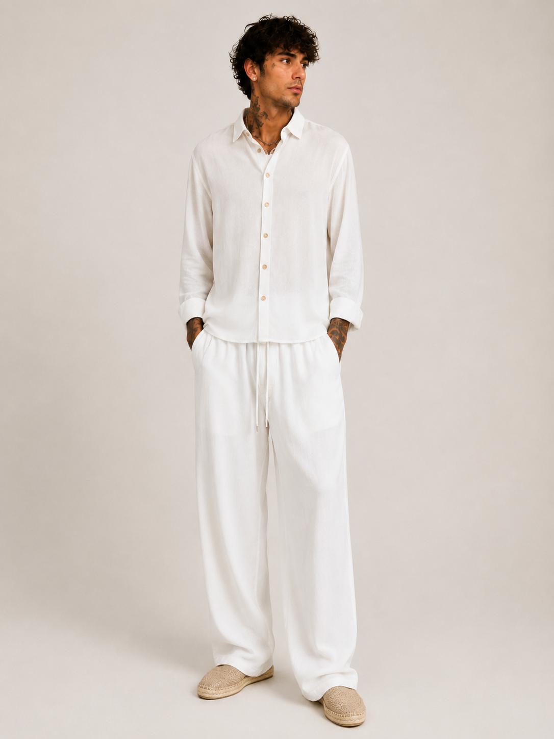Coordinato In Lino Camicia + Pants Baggy Art. Cd137