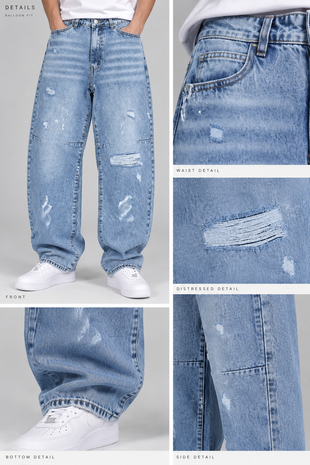 Jeans Baggy Ballon Blu Con Abrasioni Art. Js587