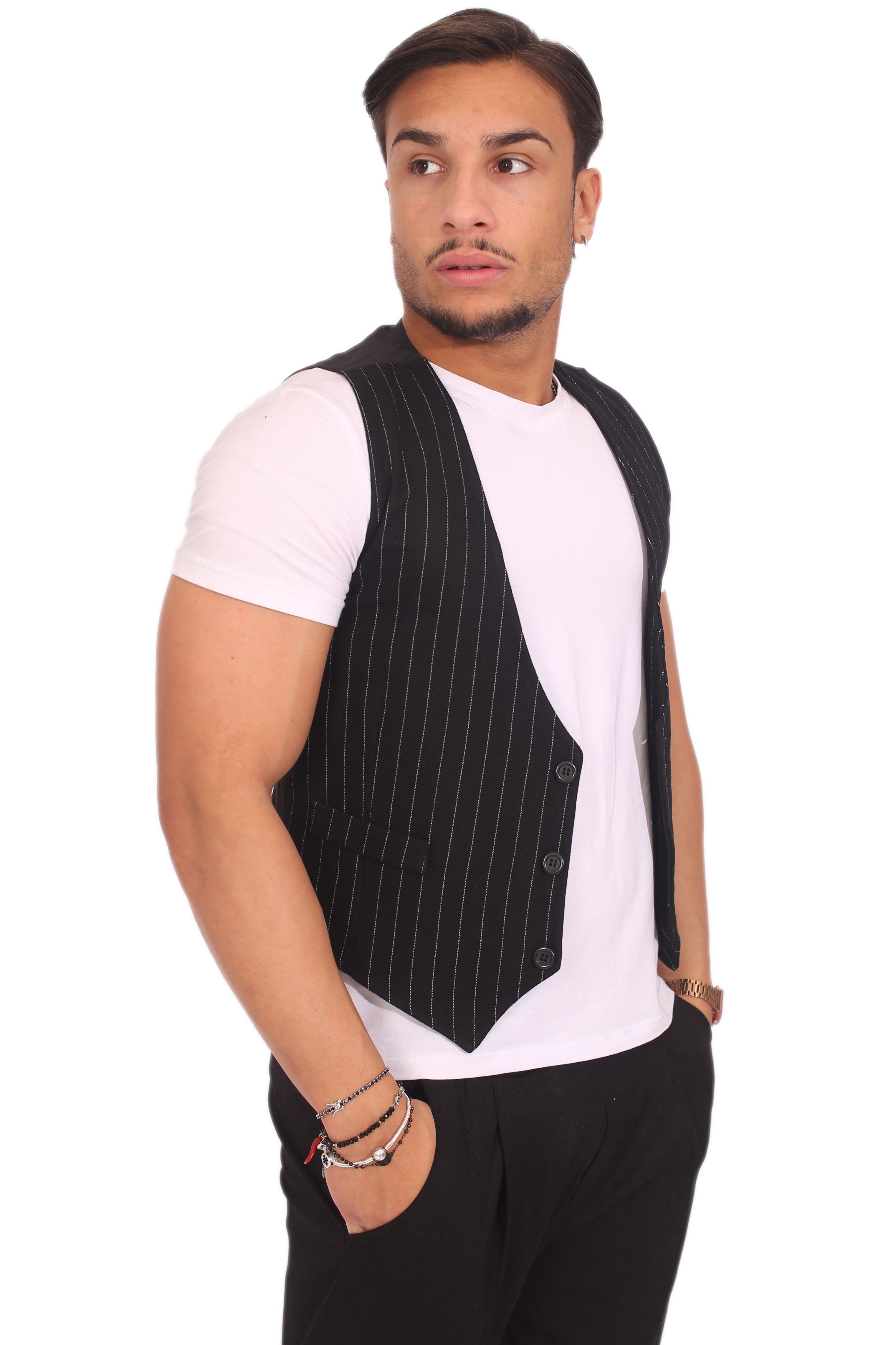 GILET UOMO RIGHE NERO ART. GL04