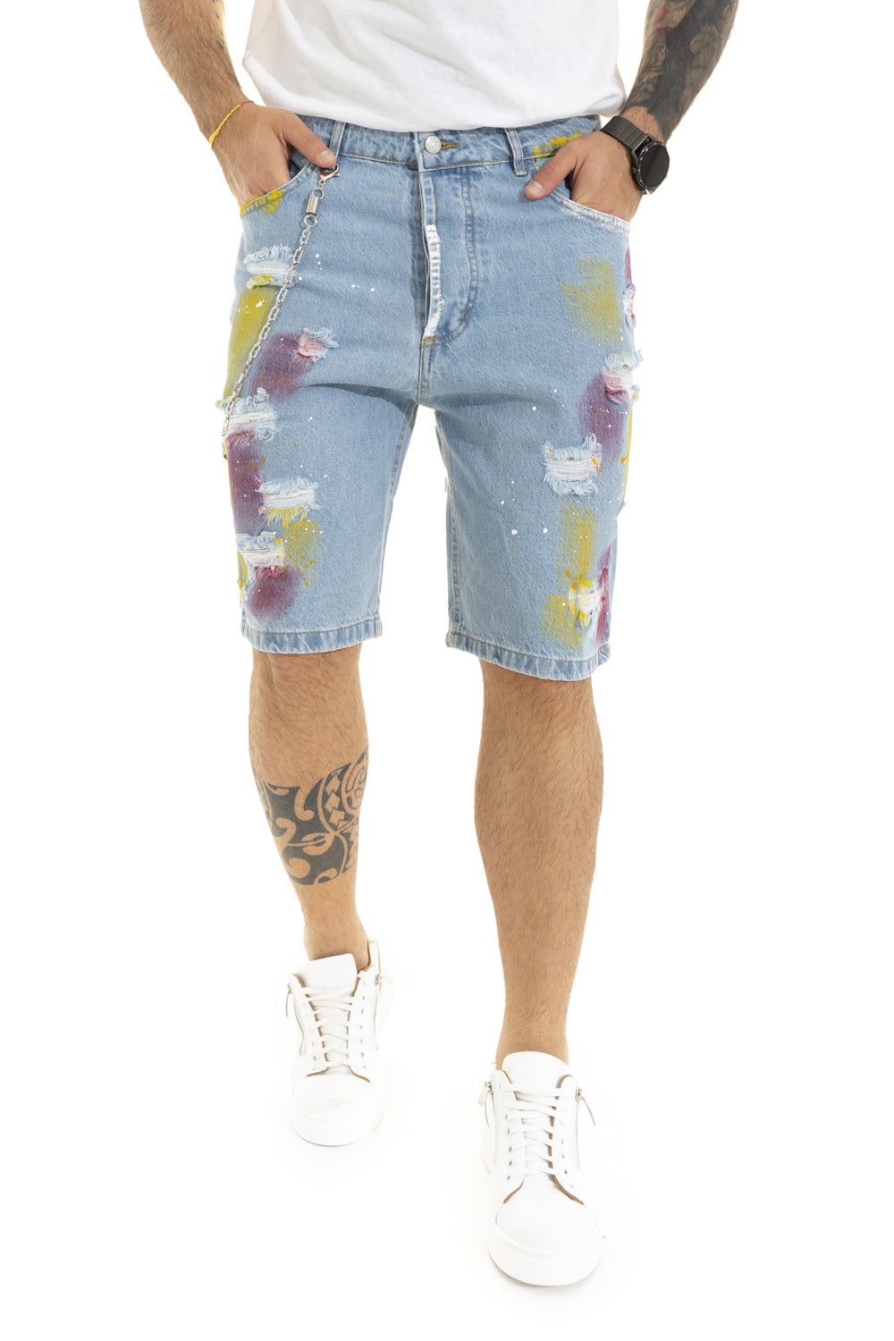 Bermuda Uomo Jeans Con Macchie Colorate Art. Bm72
