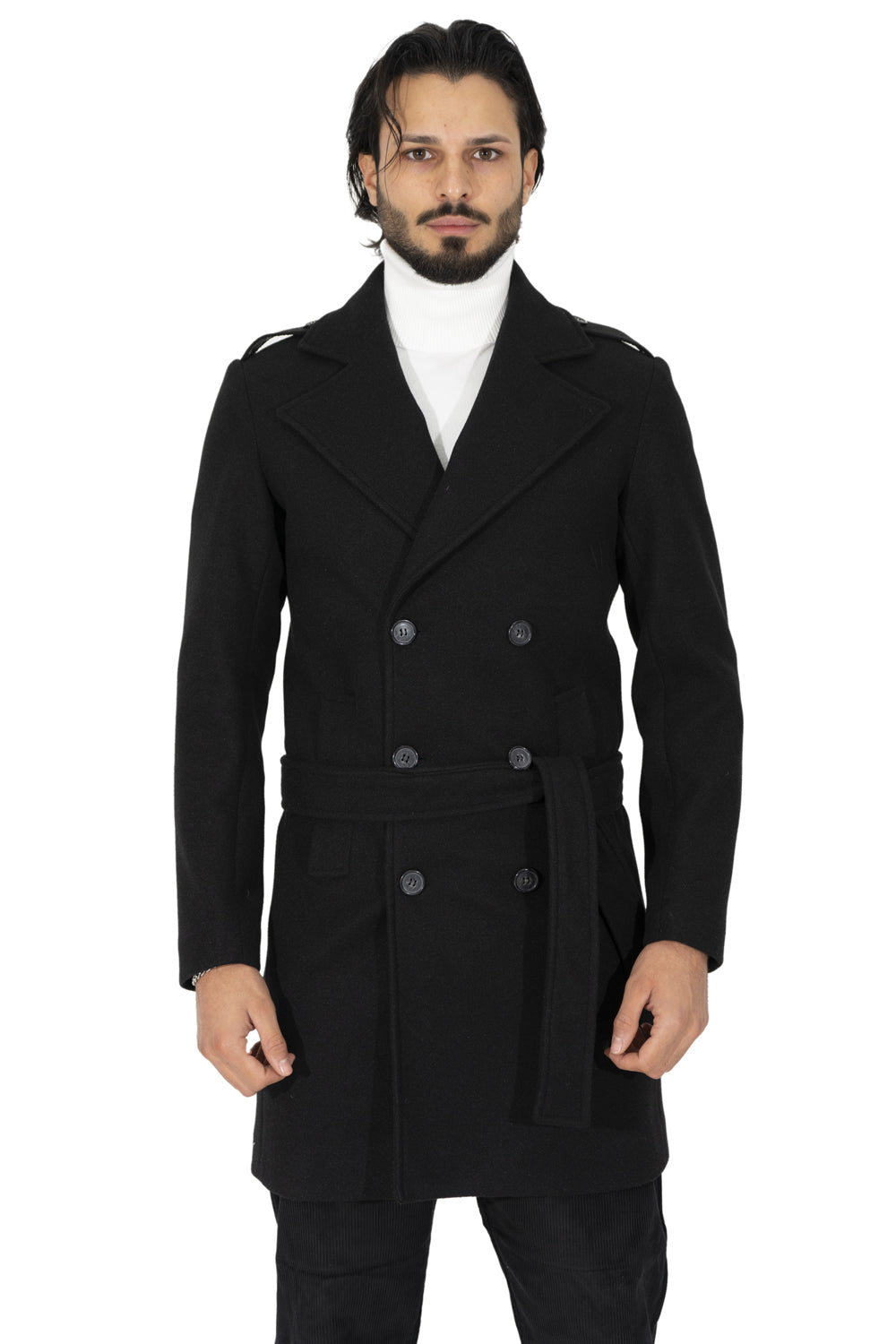Cappotto Uomo Con Cintura Doppio Petto nero 92 Fashion Shop – 92