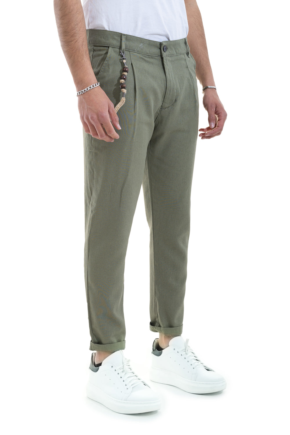 Pantalone In Lino Con Bottone Accessorio Laterale Tasca America Art. Pt48