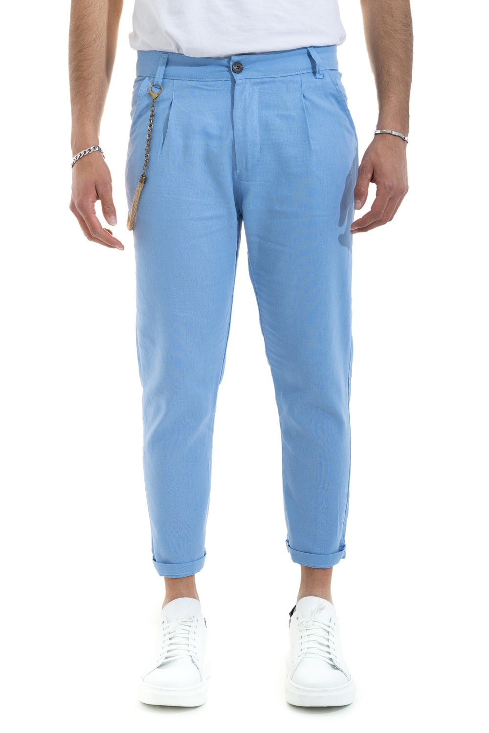 Pantalone In Lino Con Bottone Accessorio Laterale Tasca America Art. Pt48