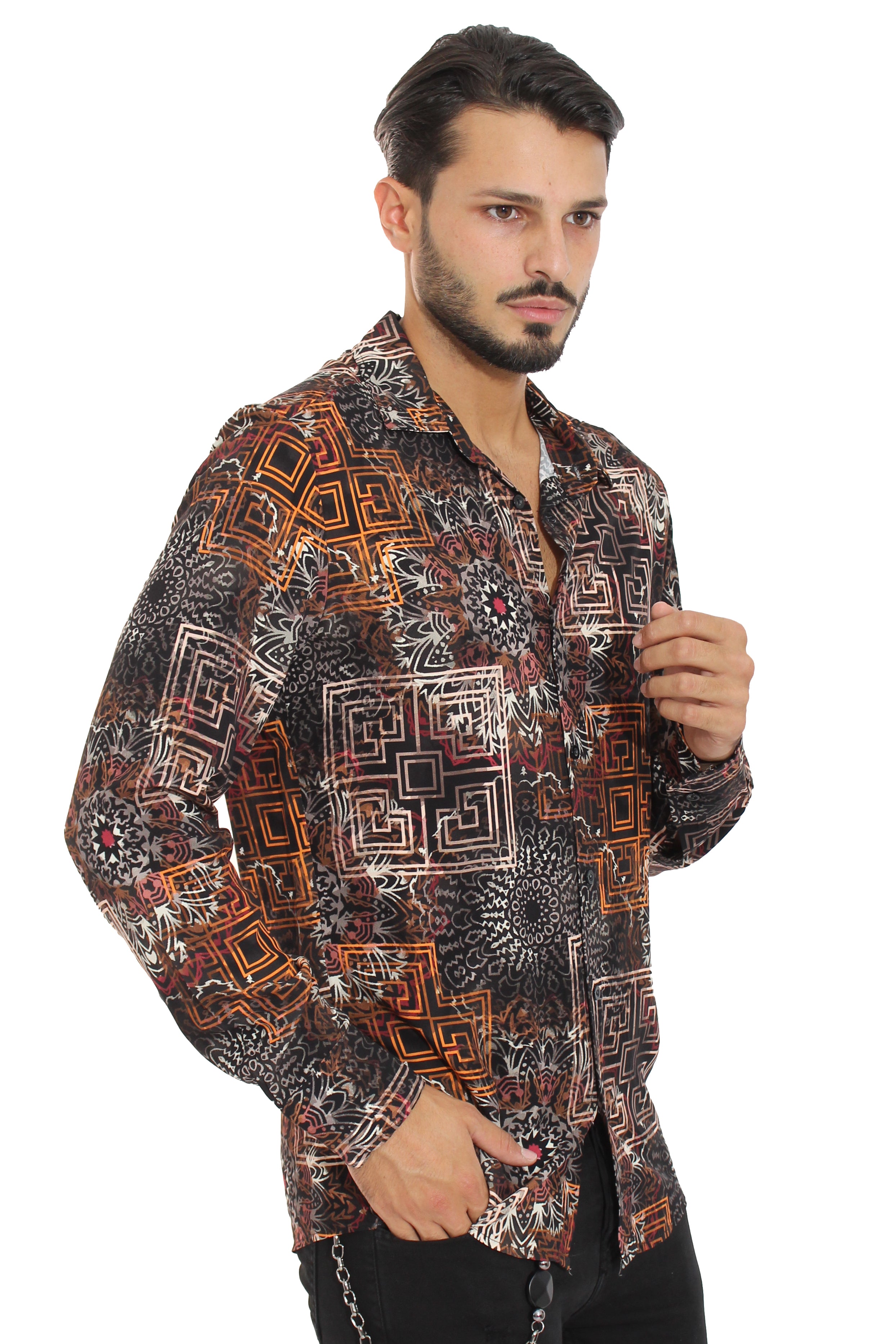 Camicia Uomo Maniche Lunghe Fantasia Fiori Quadrati Art. Cm113