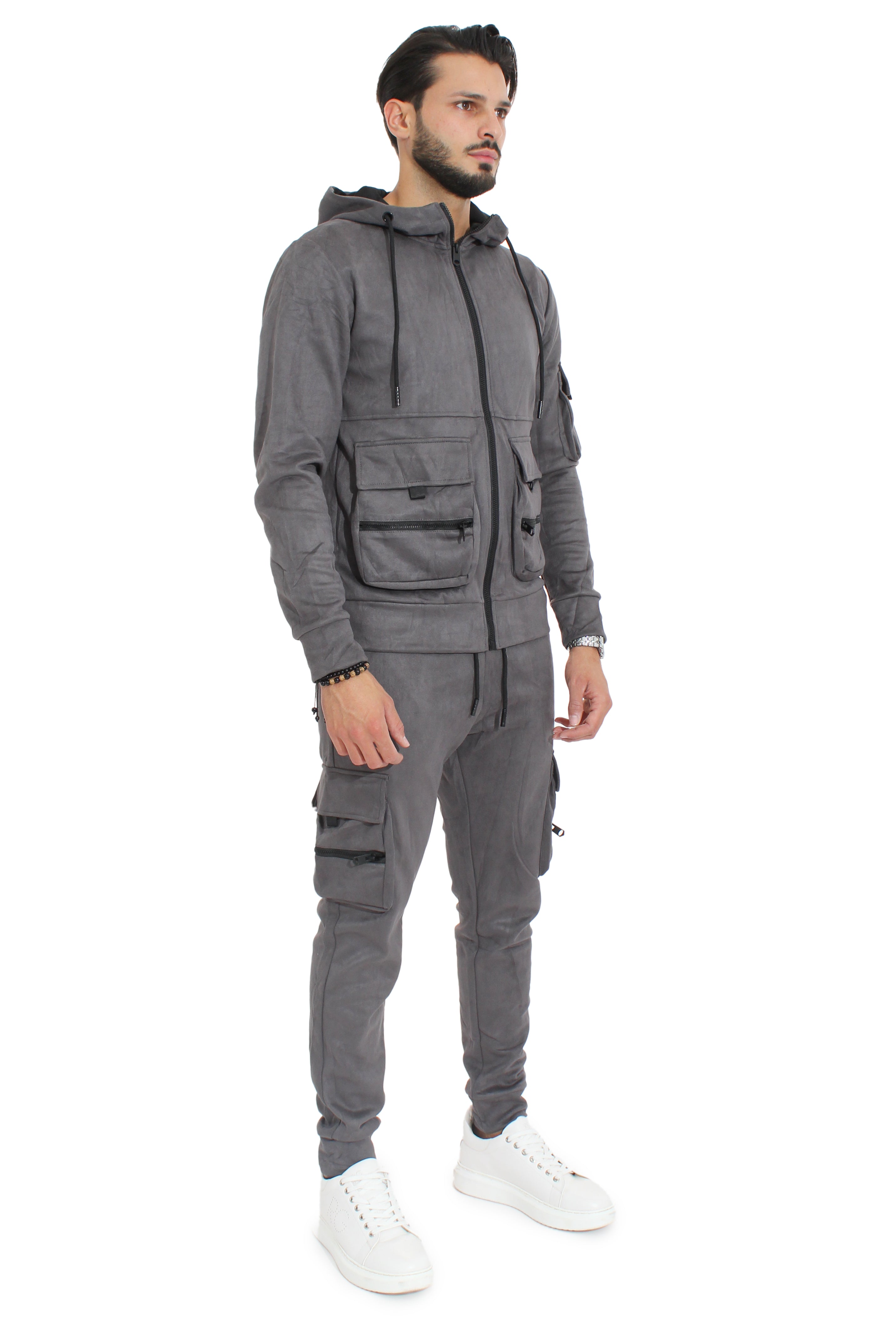 Tuta Uomo Completo Con Tasconi Effetto camoscio E Cappuccio Art. Tt69