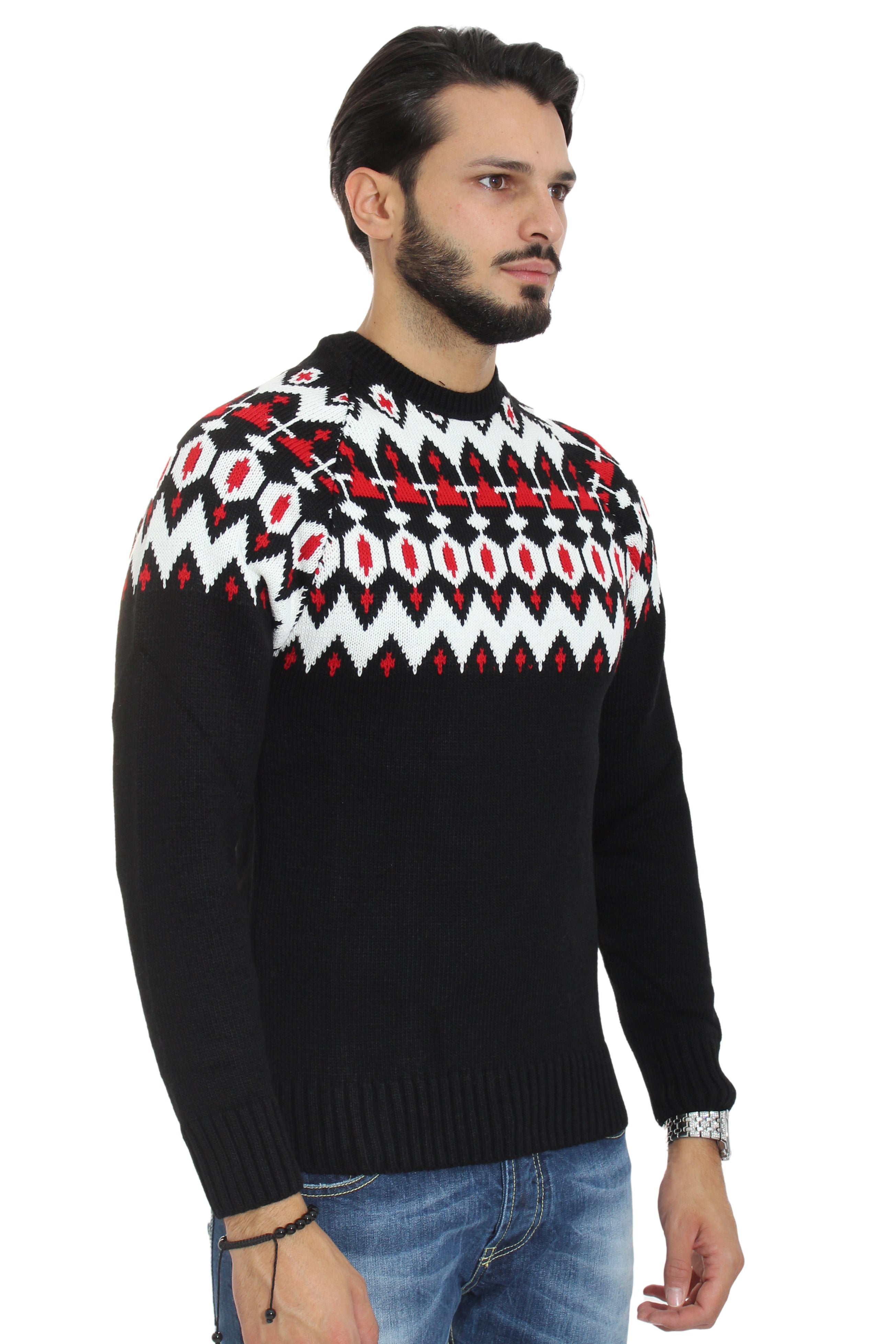 Maglione Uomo Pullover Girocollo Fantasia Rombi Art. Mg65