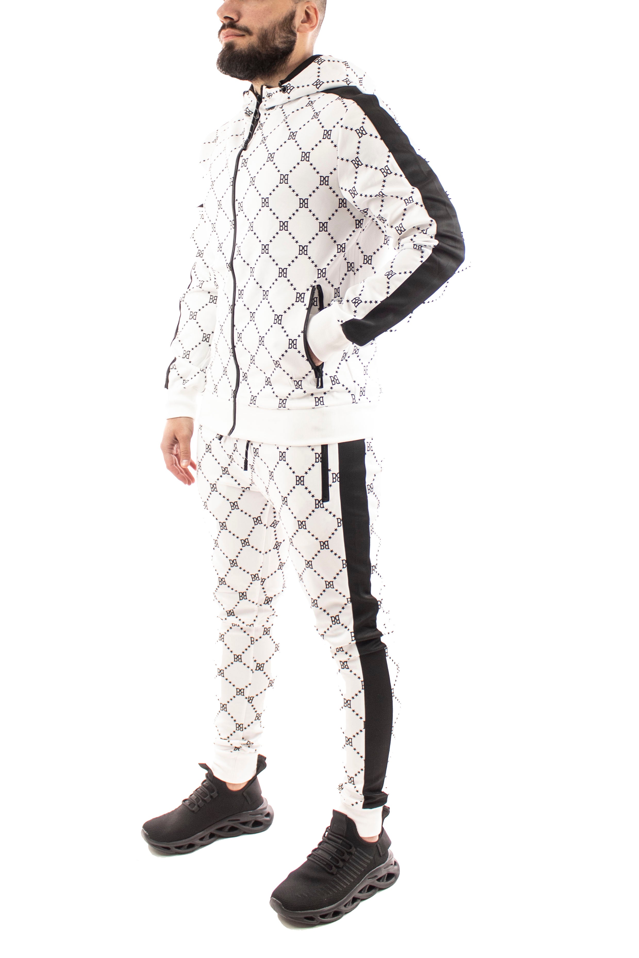 TUTA UOMO MICRO FANTASIA LETTERE CON STRISCIA LATERALE BASE BIANCA ART. TT61