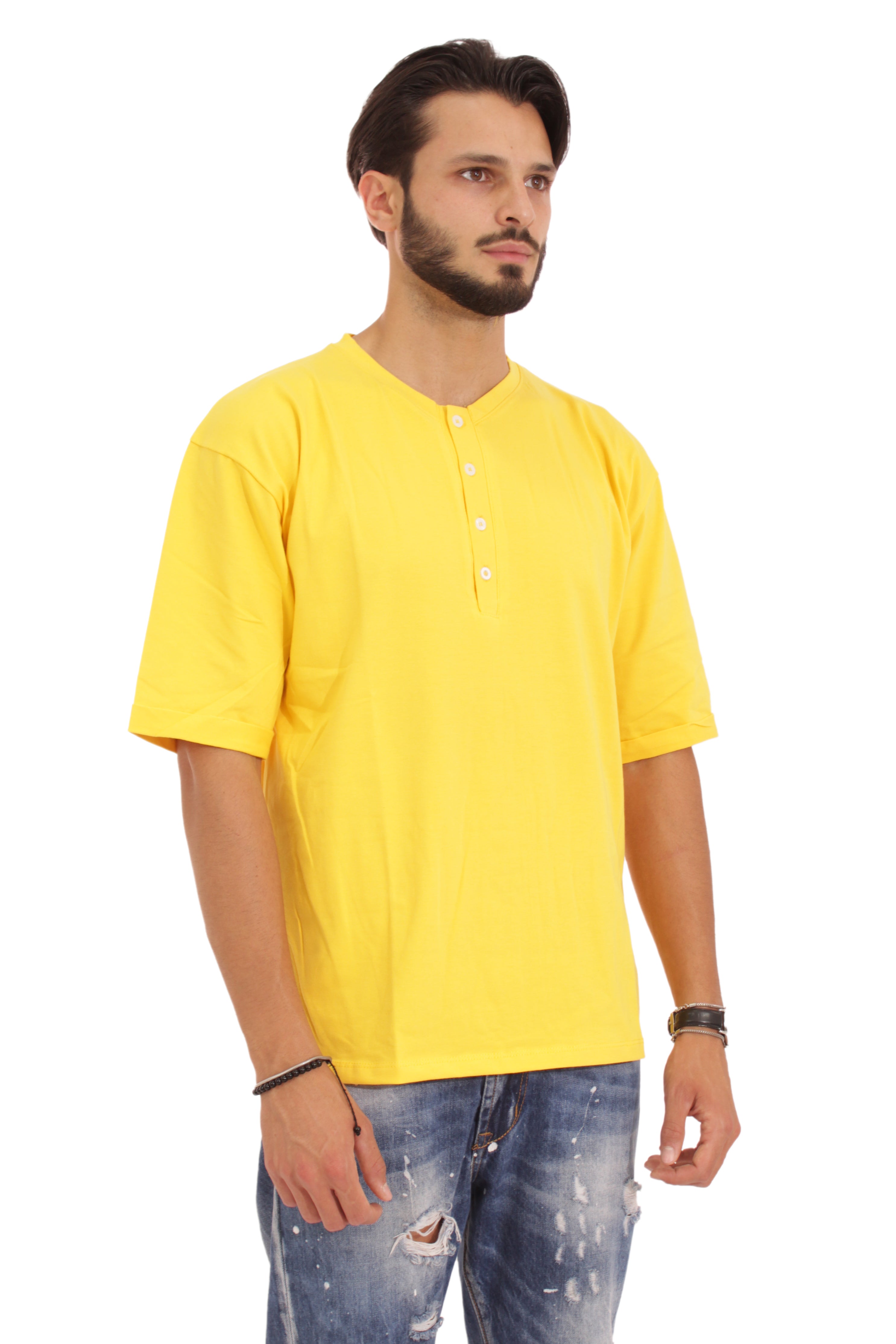 T-shirt Uomo Con 4 Bottoni Gialla Art. Ts110