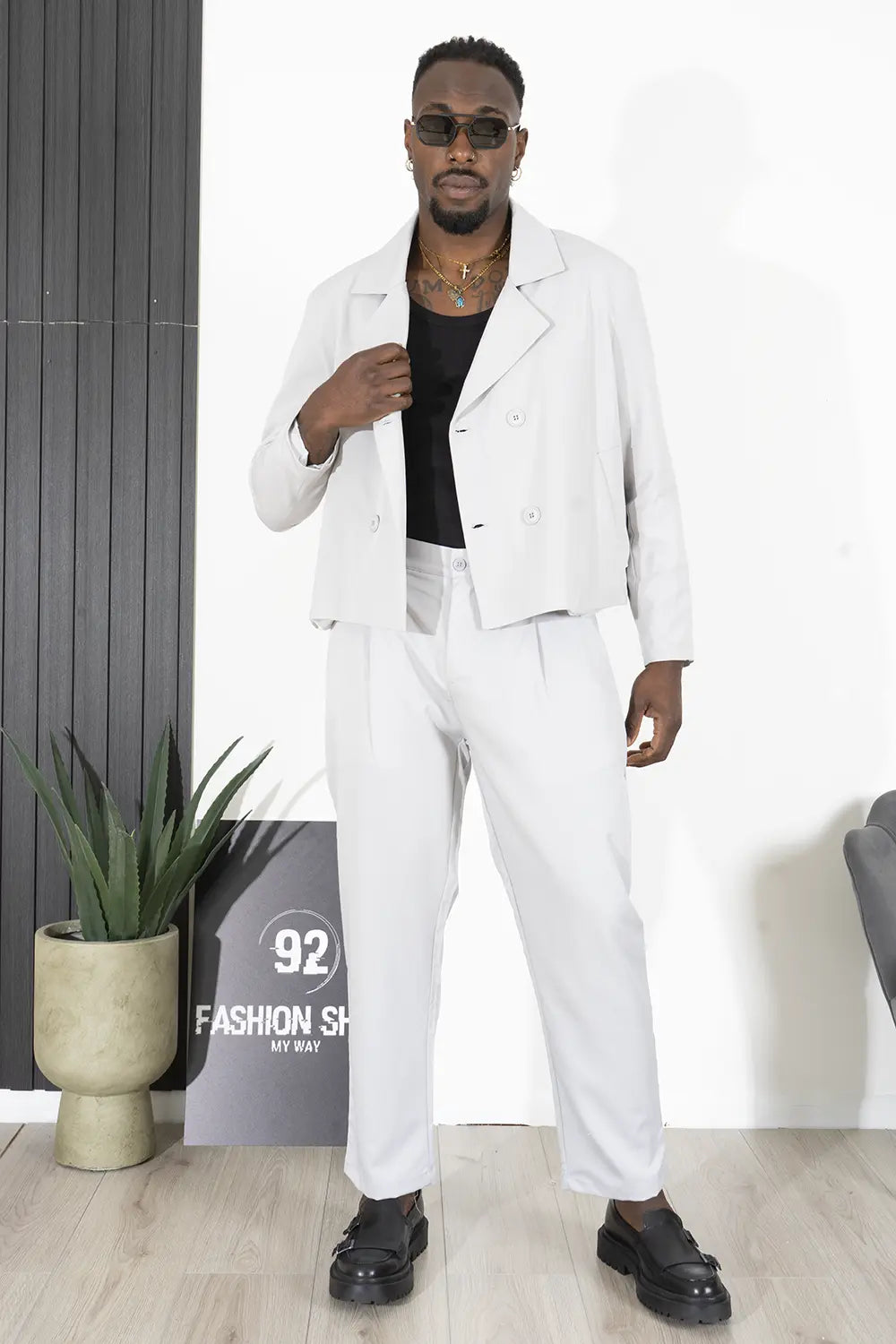 Abito Coordinato Giacca Crop Doppiopetto e Pantaloni Loose Art. Ab16