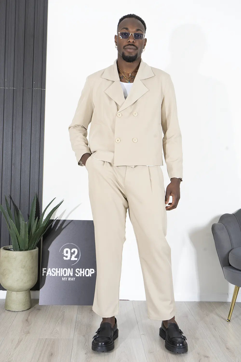 Abito Coordinato Giacca Crop Doppiopetto e Pantaloni Loose Art. Ab16