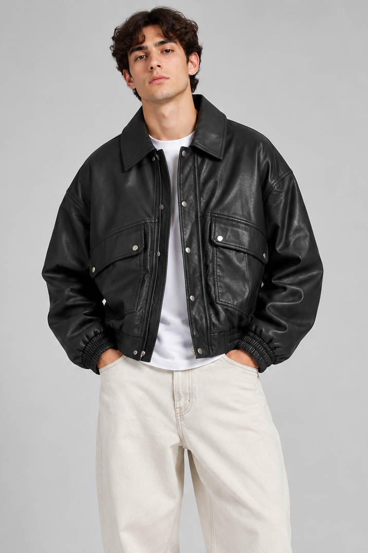 Giubbotto Bomber Ecopelle Con Tasconi Art. Gb207