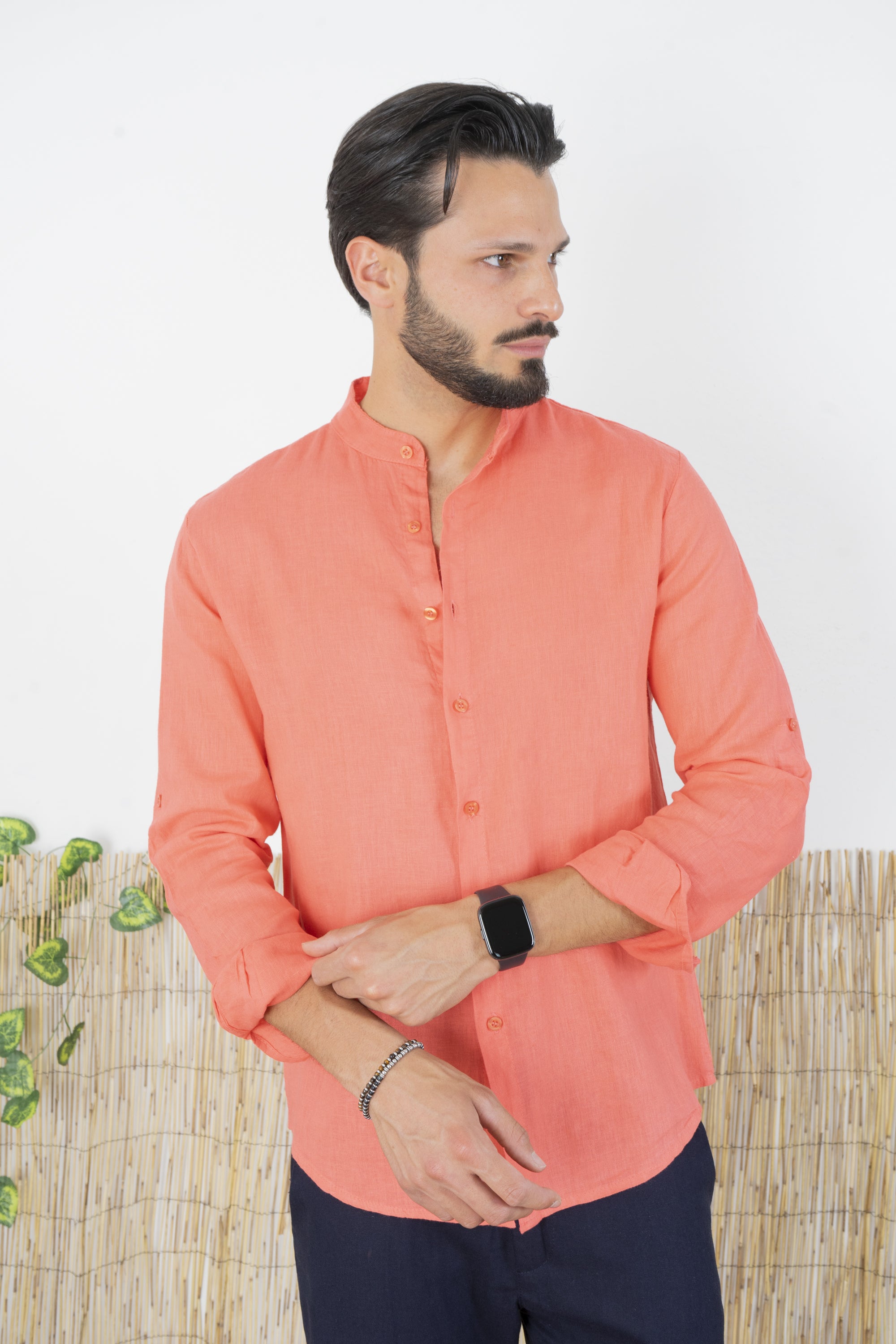 Camicia Uomo Lino Maniche Lunghe Tinta Unita Art. Cm87