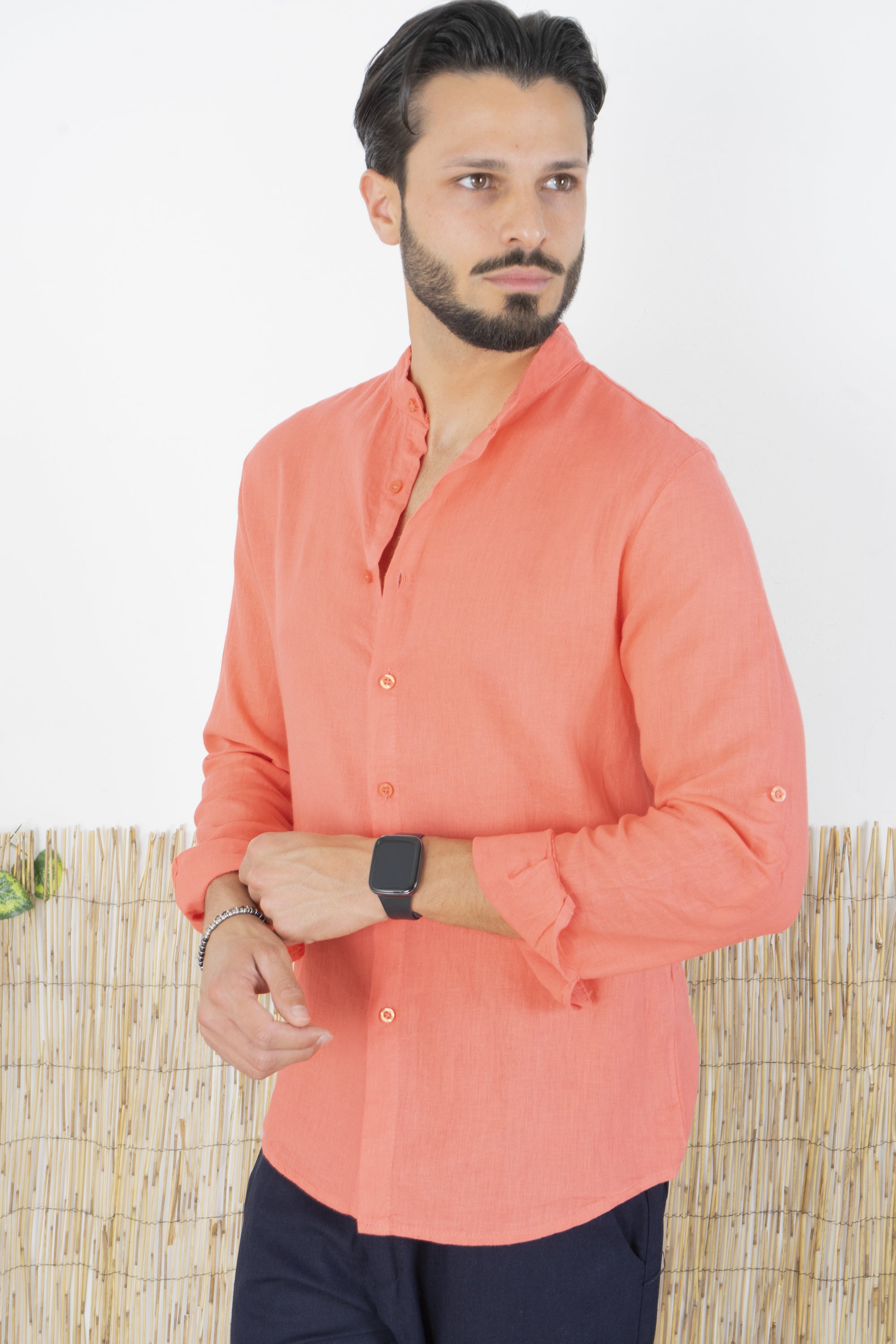 Camicia Uomo Lino Maniche Lunghe Tinta Unita Art. Cm87