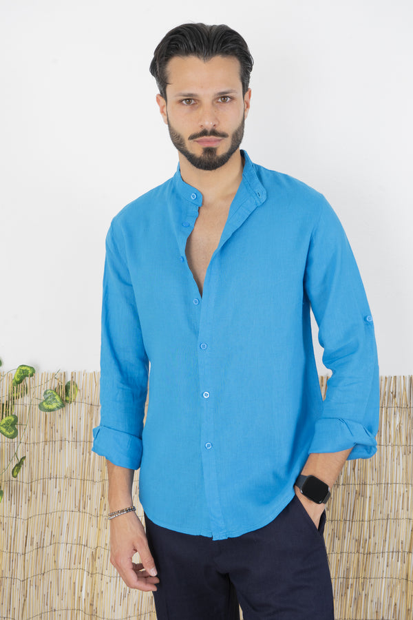 Camicia Uomo Lino Maniche Lunghe Tinta Unita Art. Cm87